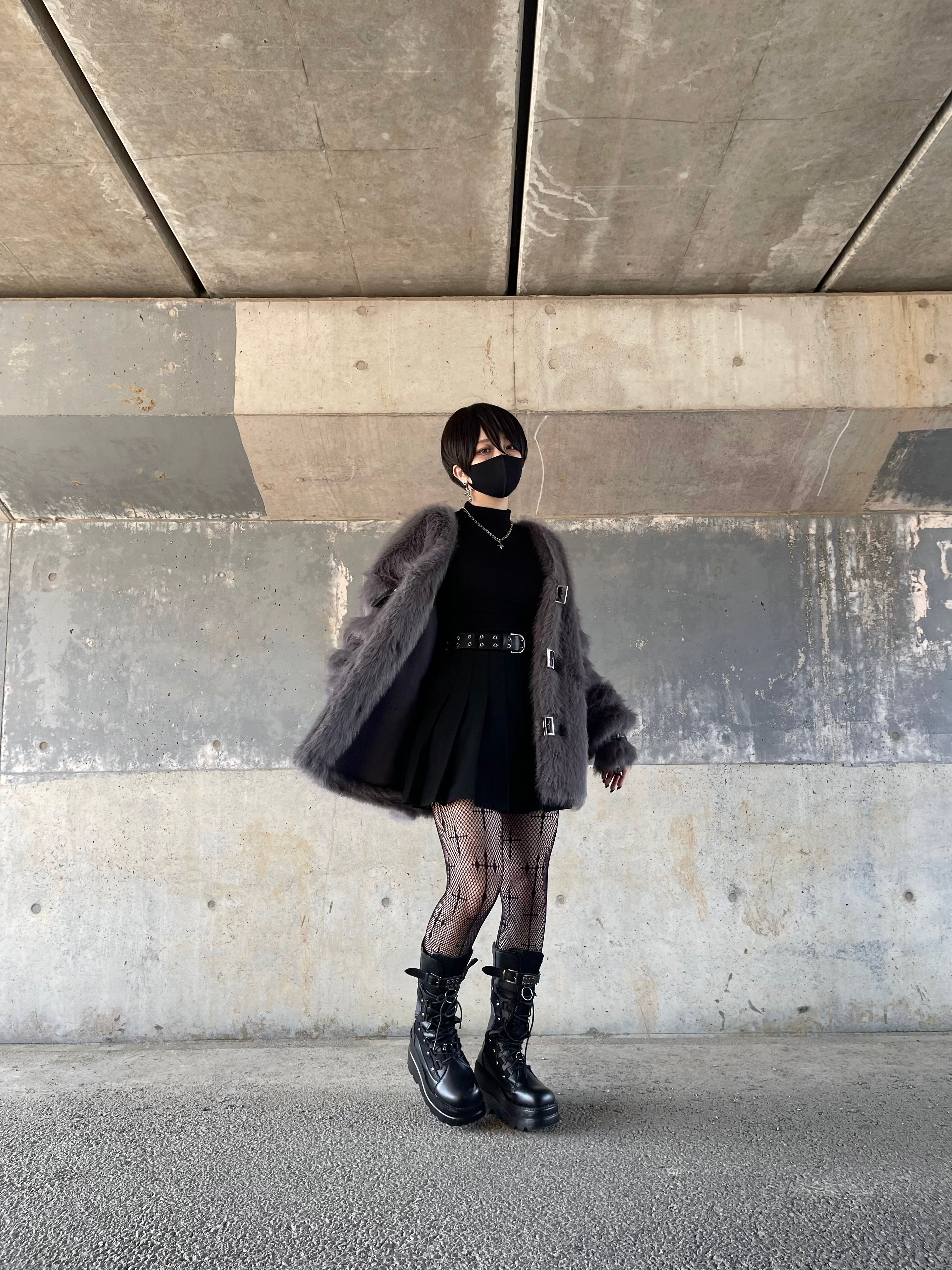 gibous×dependoll fur belt outer gray