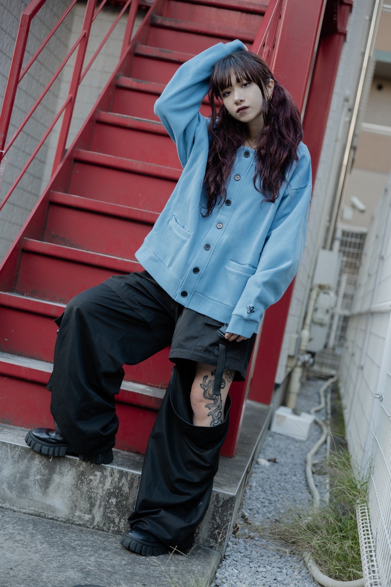 gibous×lhp sweat cardigan blue