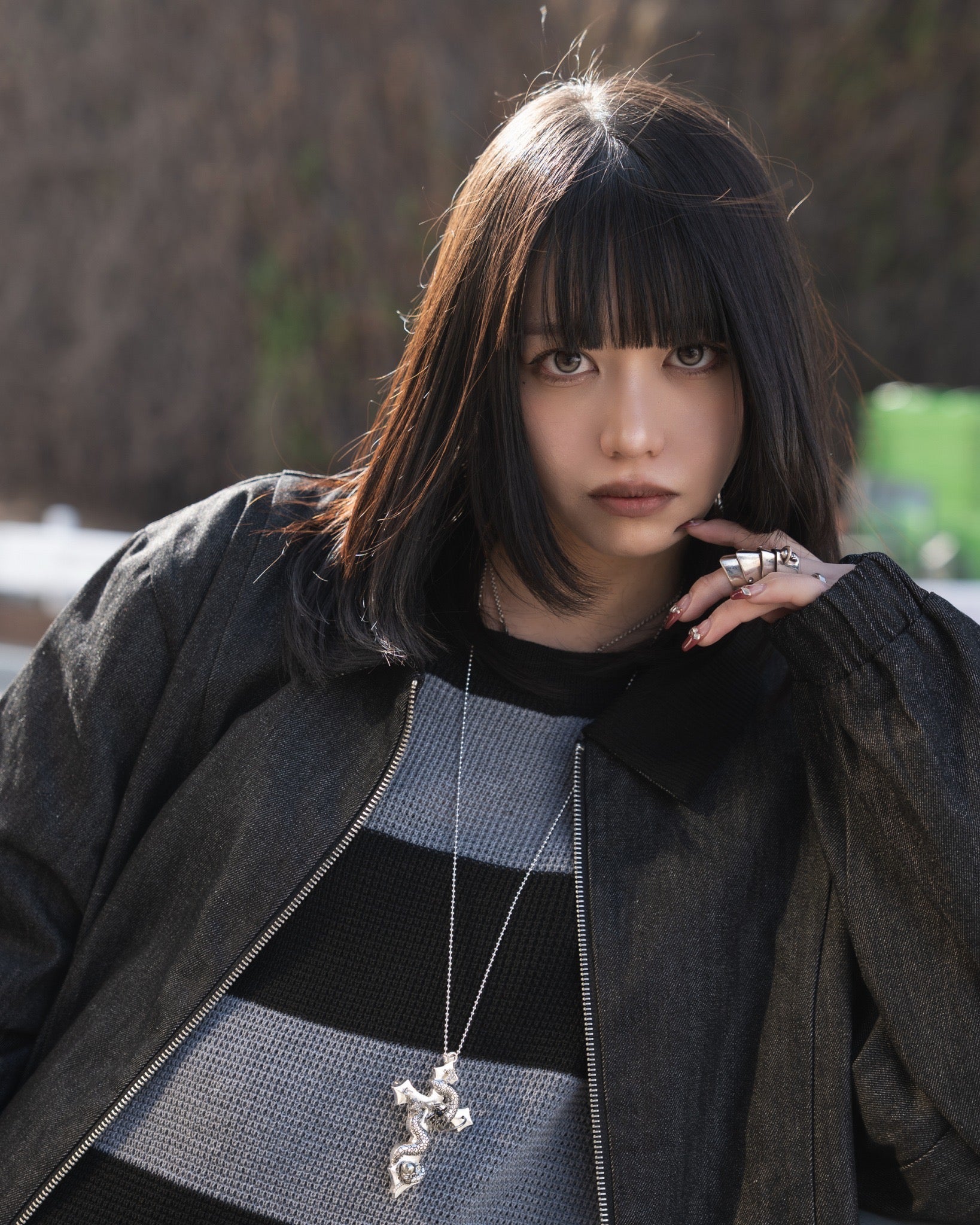 gibous snake cross pierce stock necklace silver