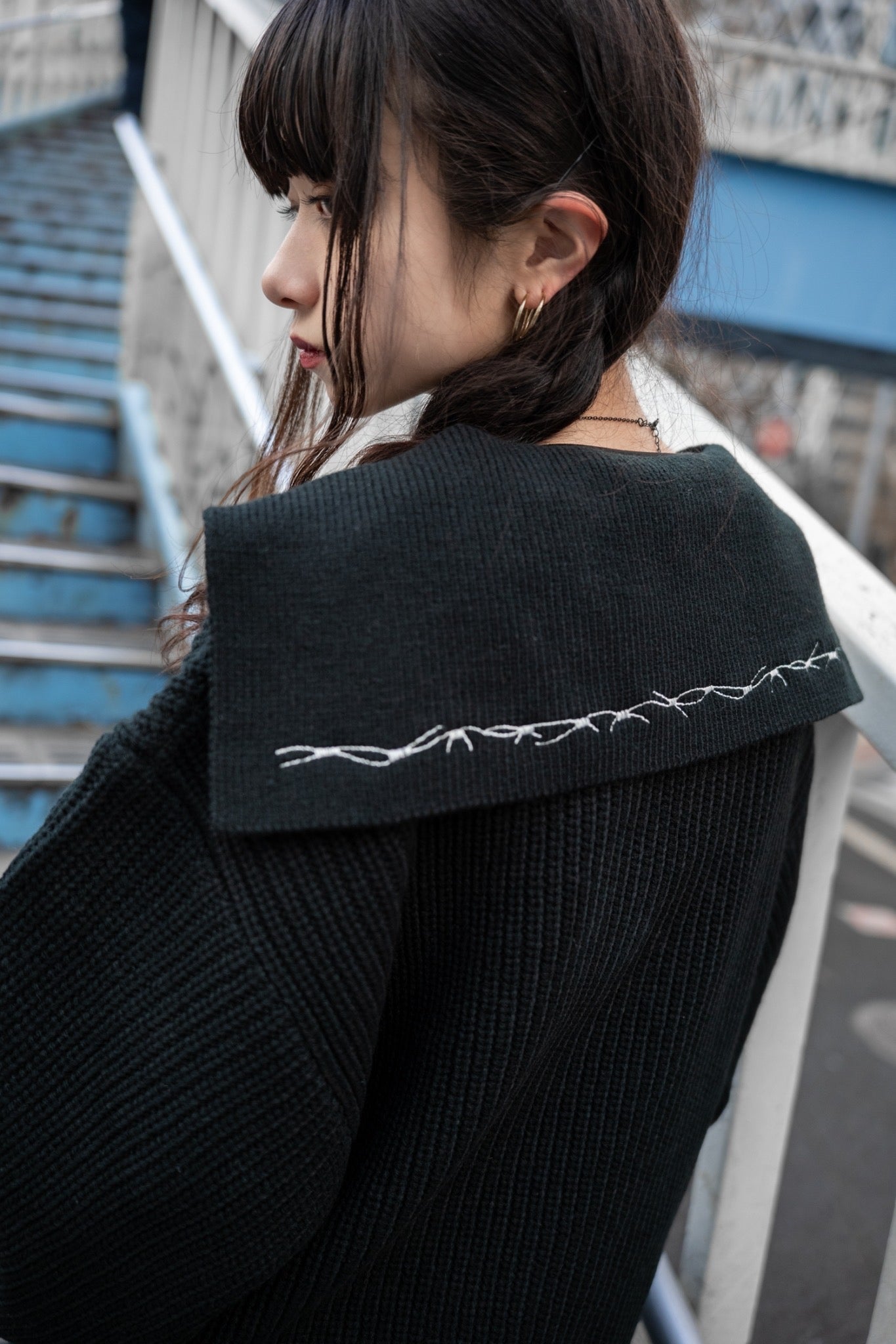 gibous knit belt sailor cardigan black