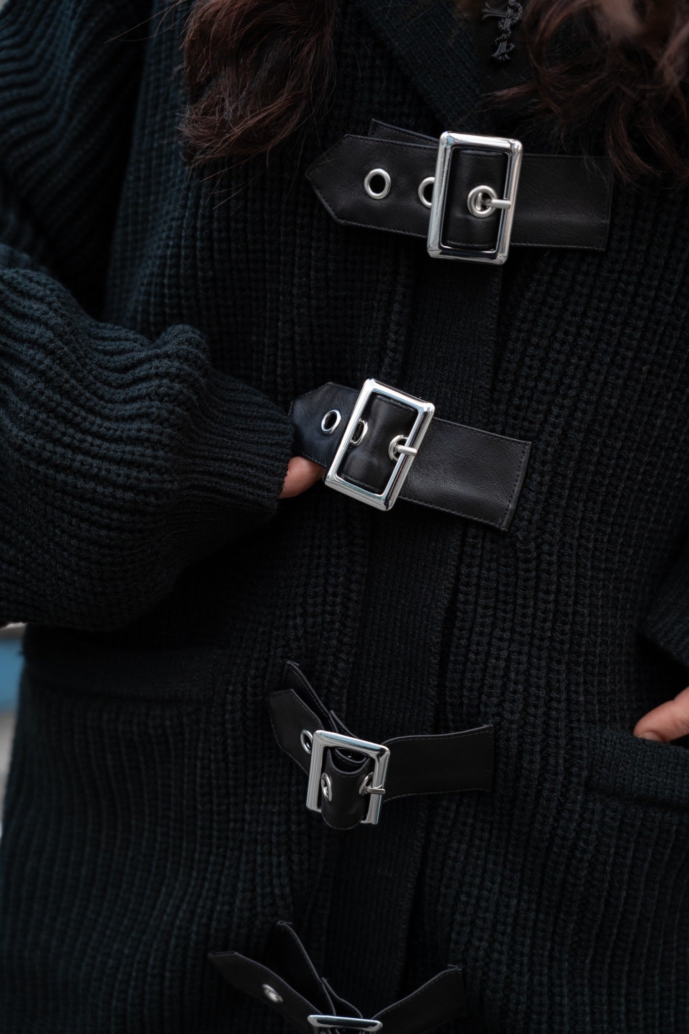 【再販】gibous knit belt sailor cardigan black