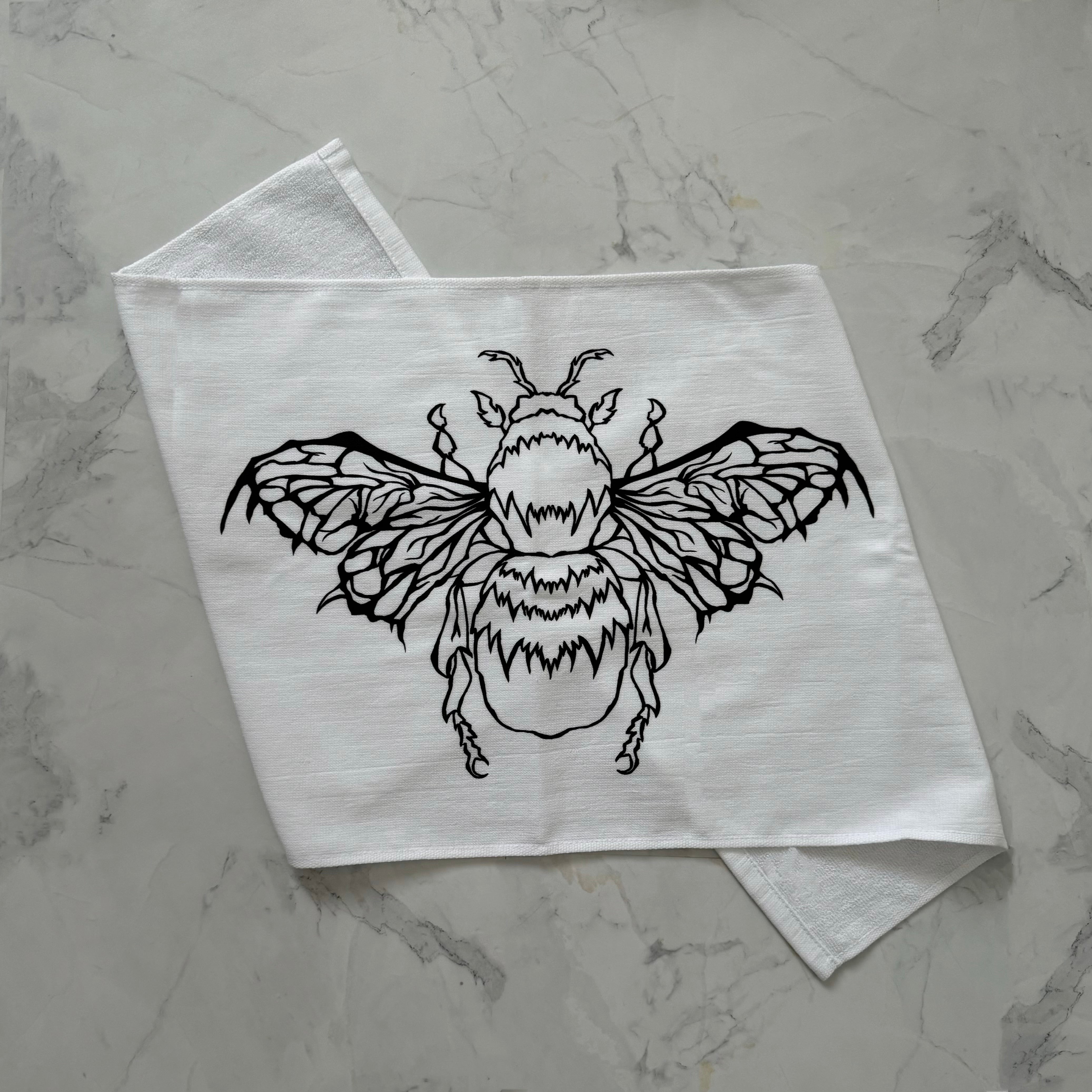 gibous face towel bee butterfly white