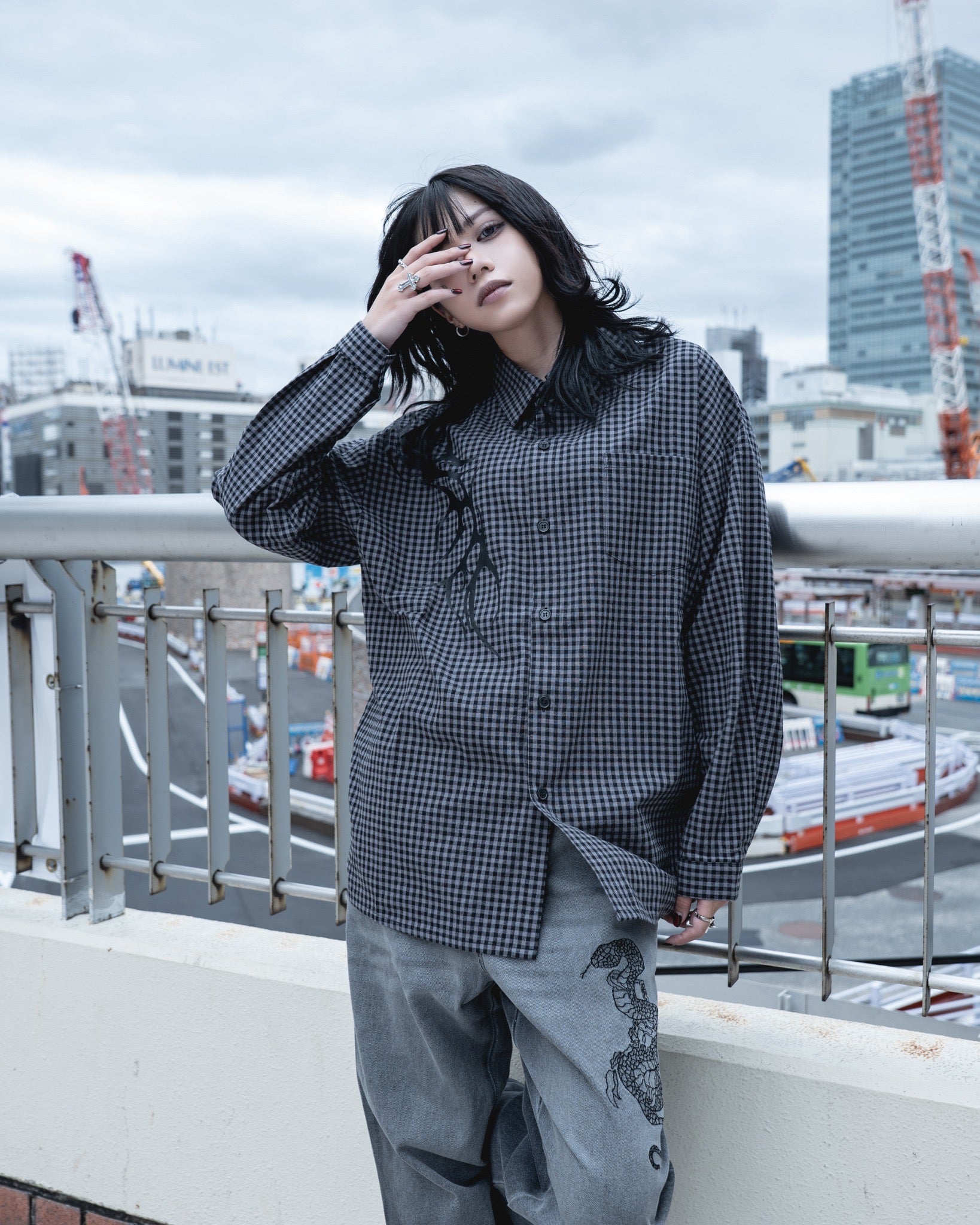 gibous check tribal snake cross shirt