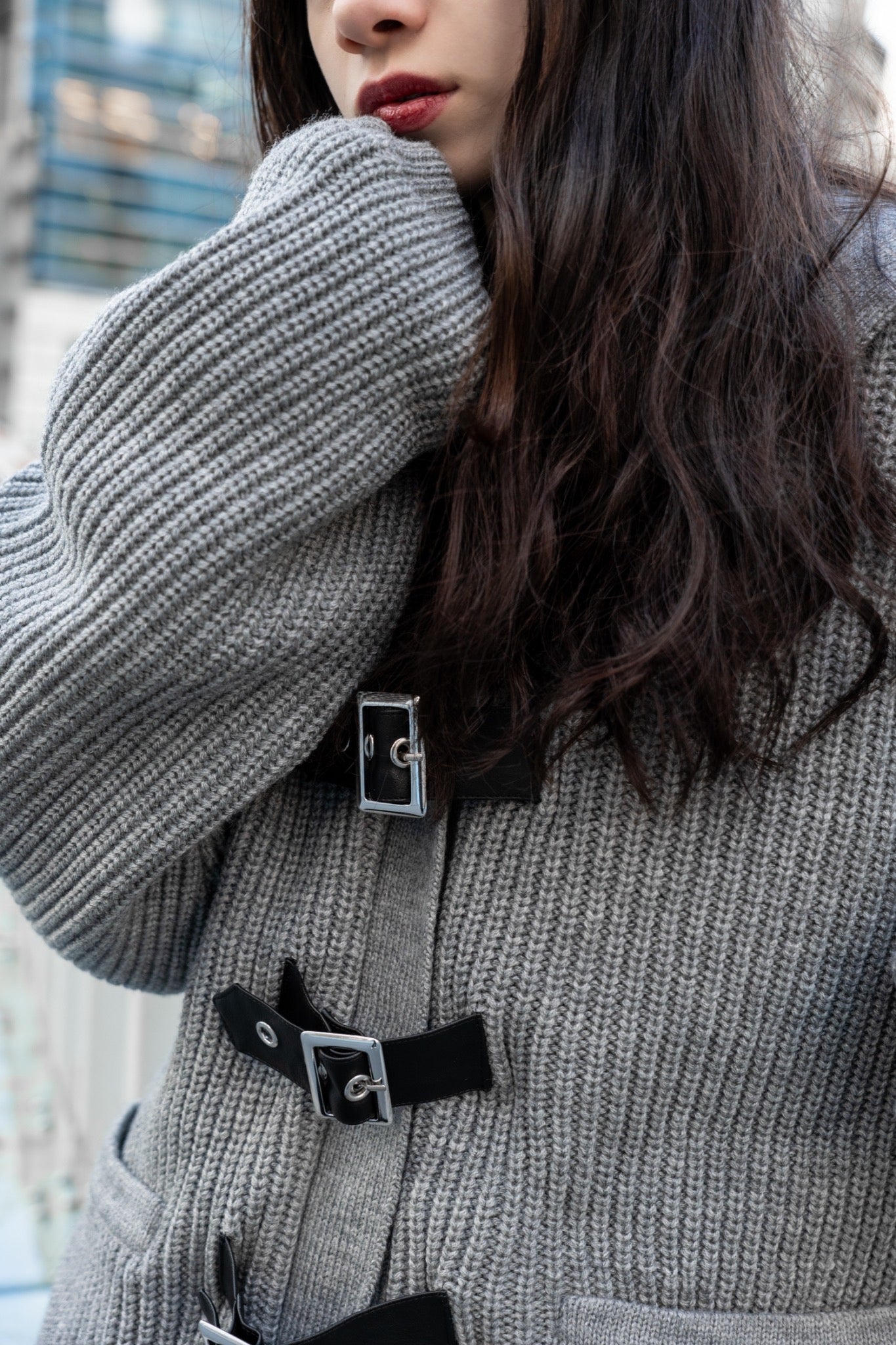 【再販】gibous knit belt sailor cardigan gray