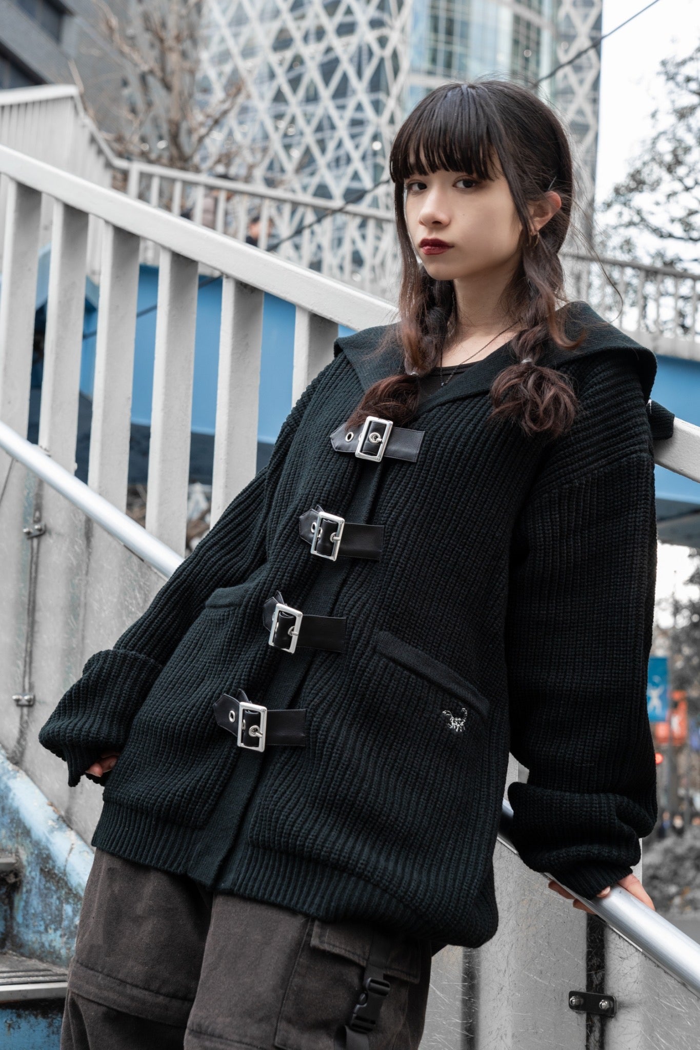 【再販】gibous knit belt sailor cardigan black