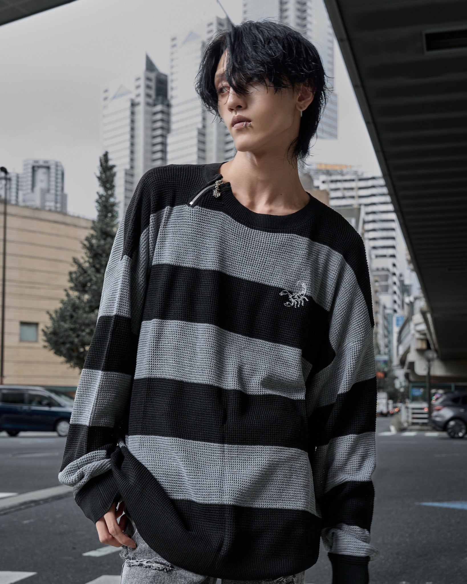 gibous scorpion mesh chuck border tops grey×black