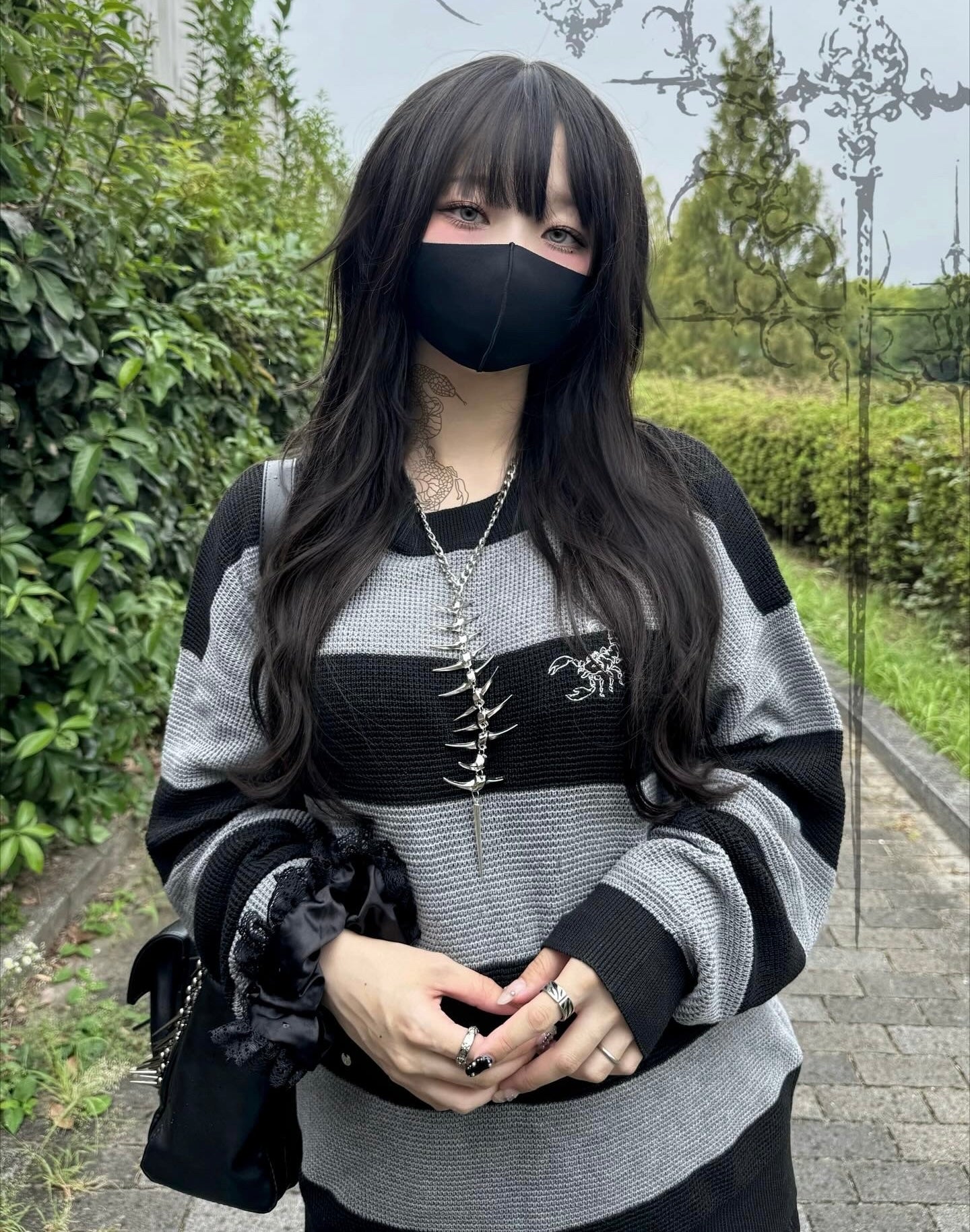 再販】gibous scorpion mesh chuck border tops grey×black