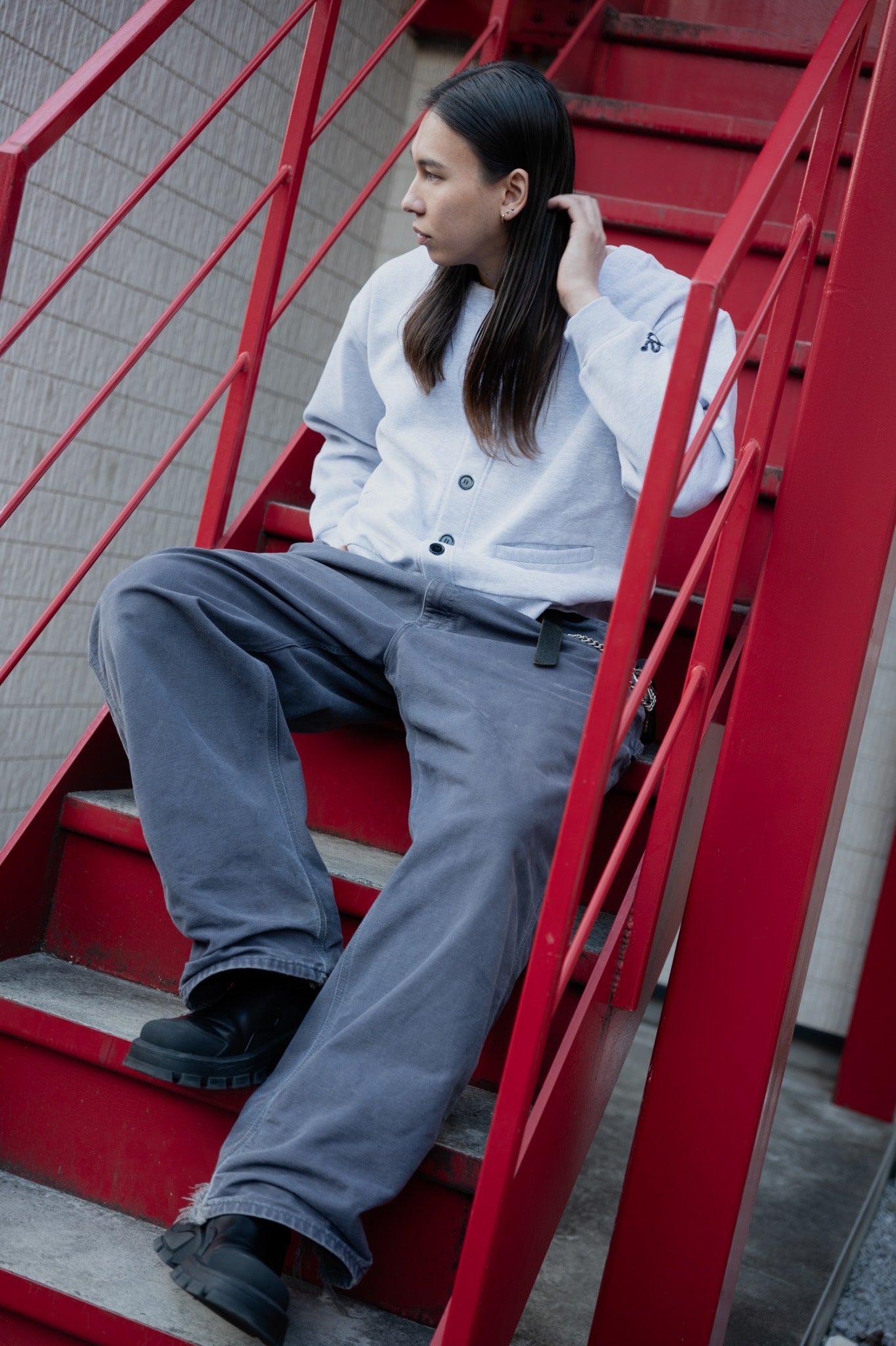 gibous×lhp sweat cardigan light gray