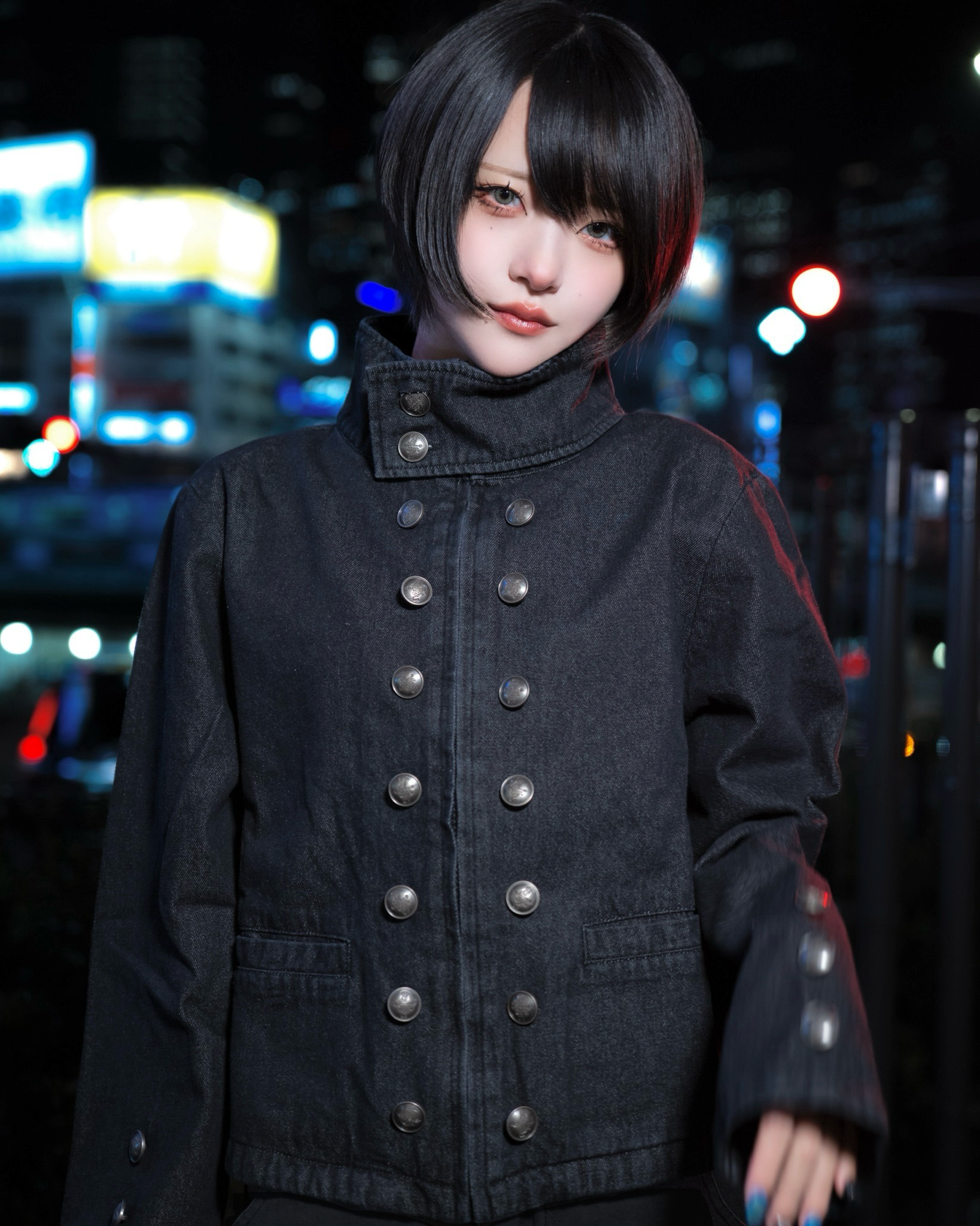 gibous Military Button Dark Denim Jacket