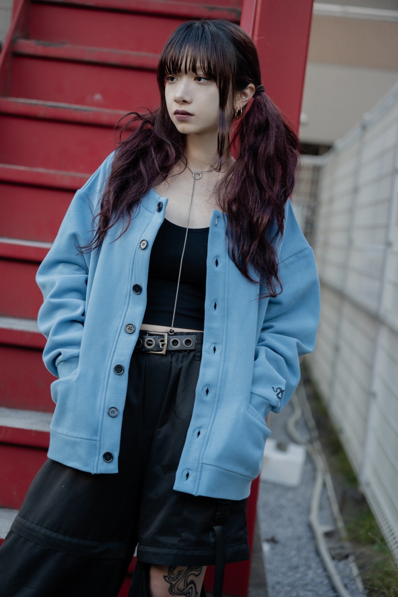 gibous×lhp sweat cardigan blue