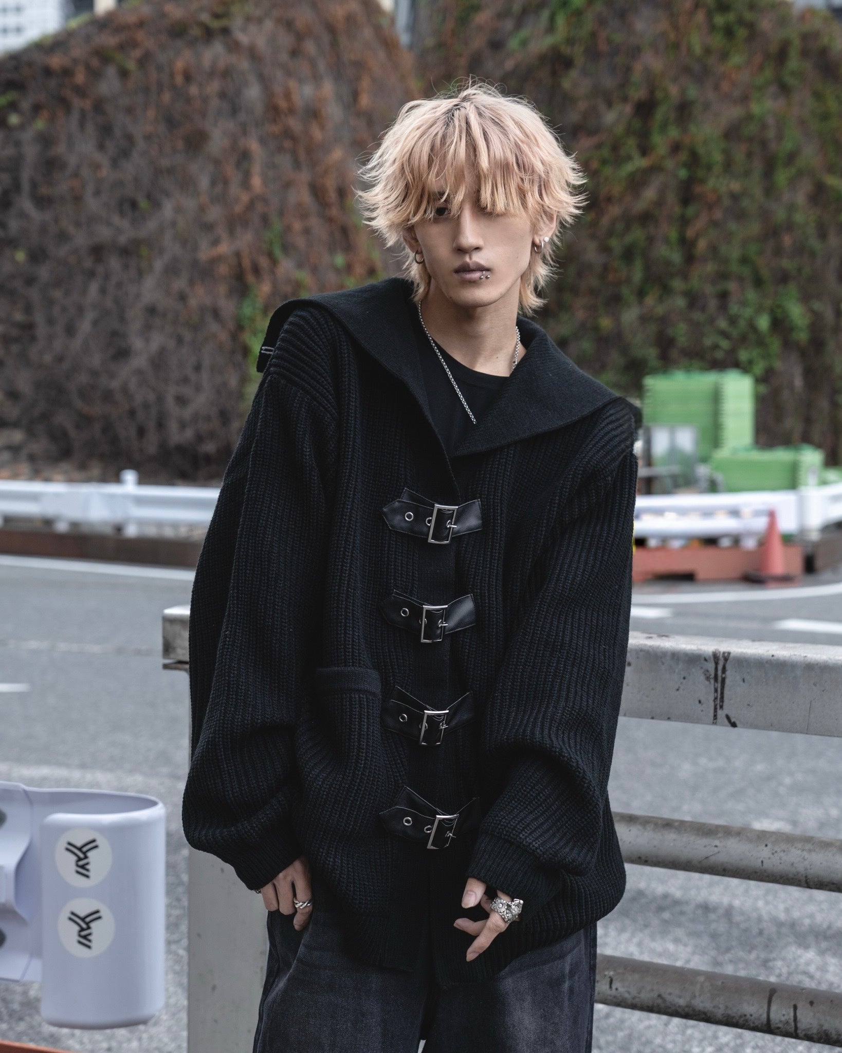 【再販】gibous knit belt sailor cardigan black