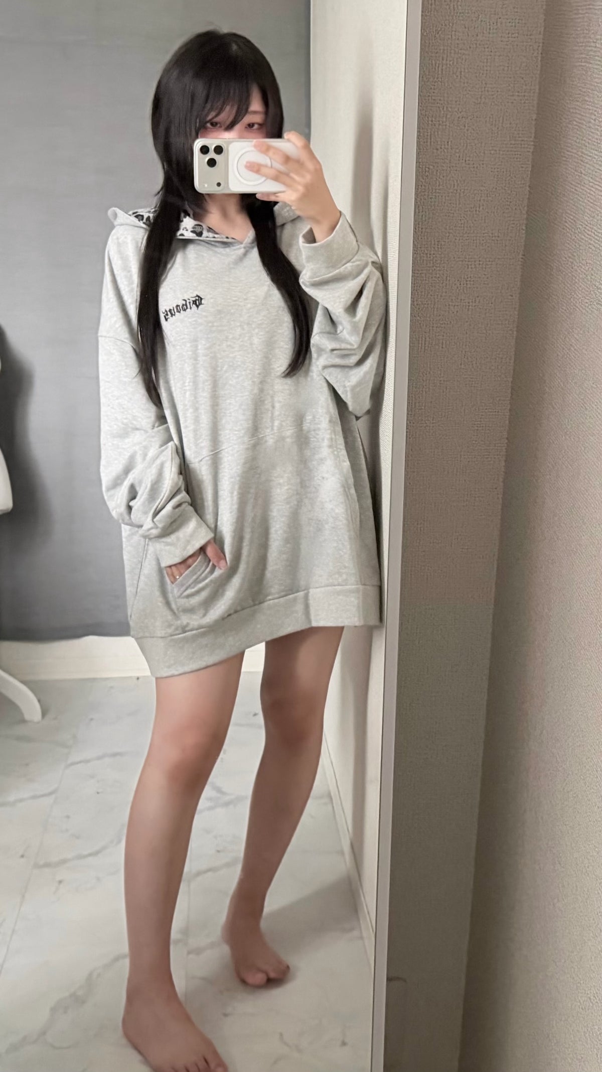 gibous gothic logo leopard print hoodie gray