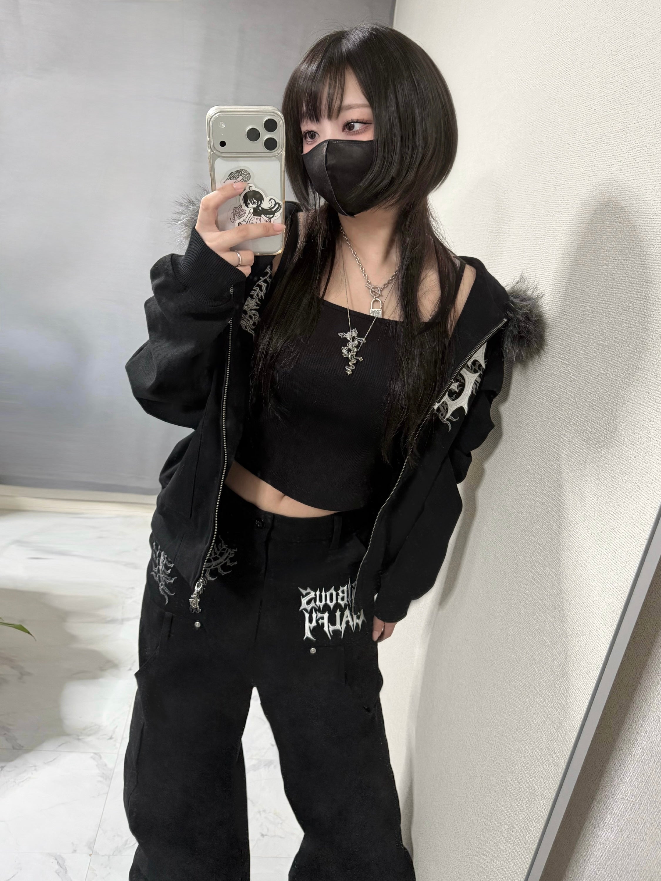 【受注生産】gibous×GALFY gothic logo centipede fur hoodie black
