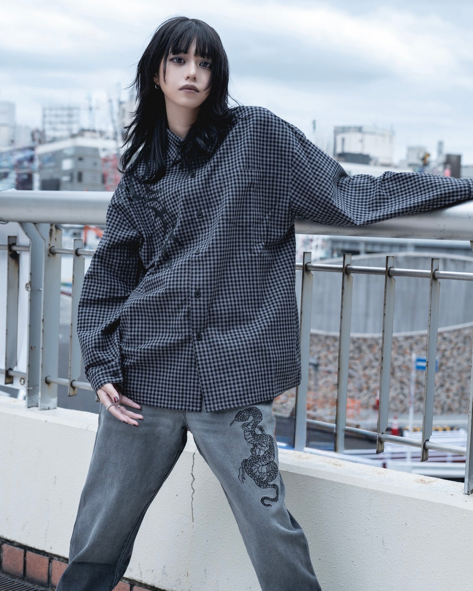 gibous check tribal snake cross shirt