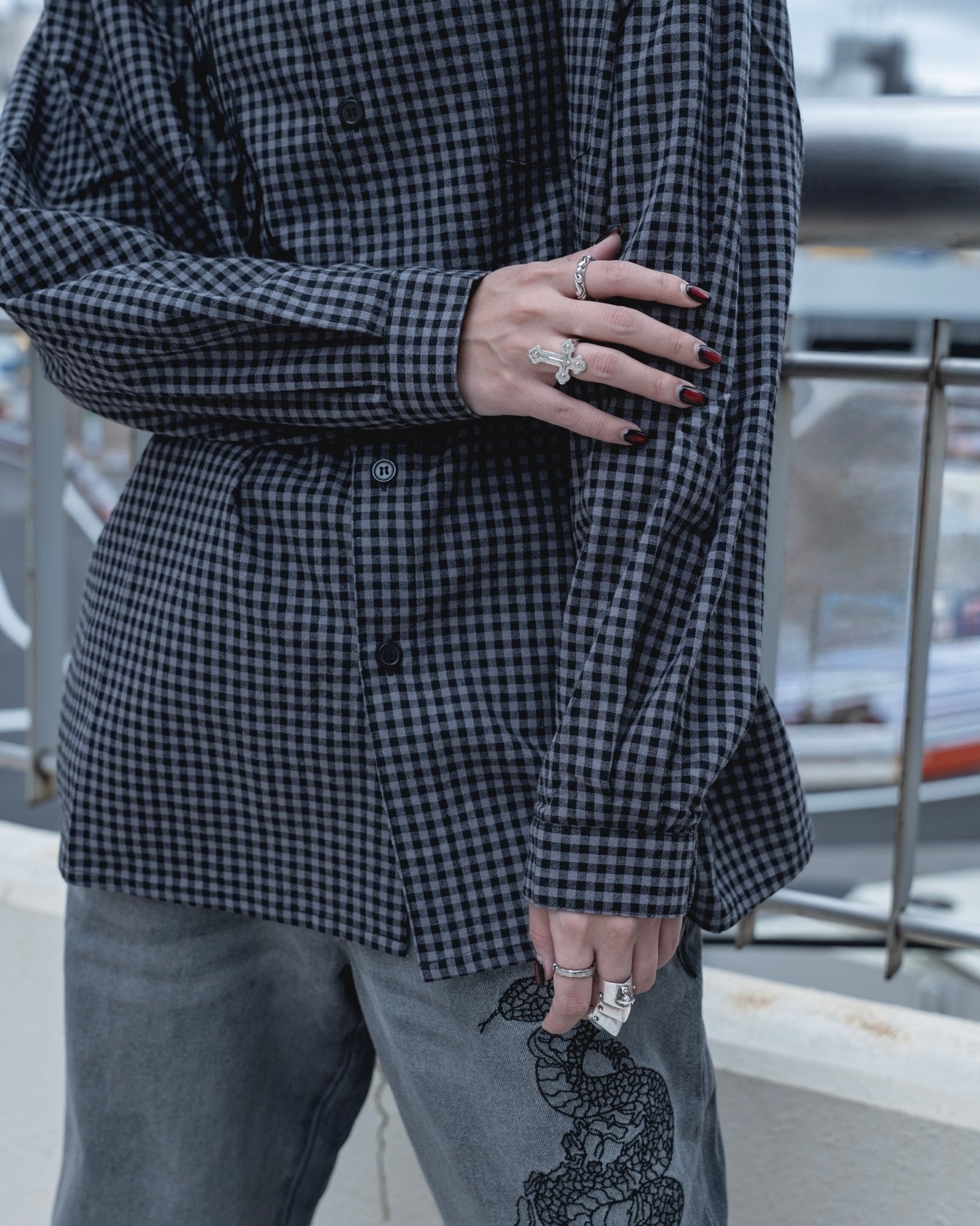 gibous check tribal snake cross shirt