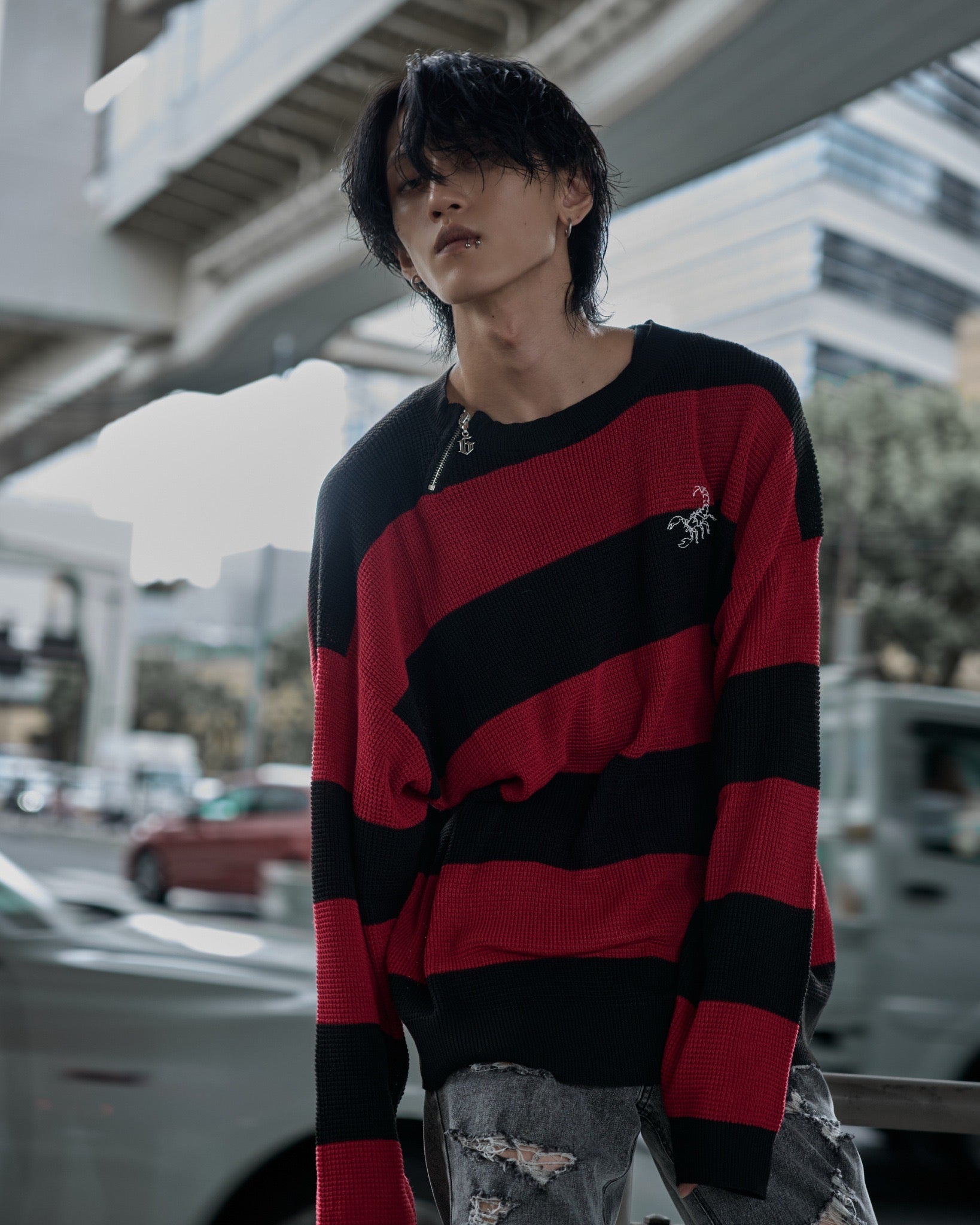 【再販】gibous scorpion mesh chuck border tops red×black