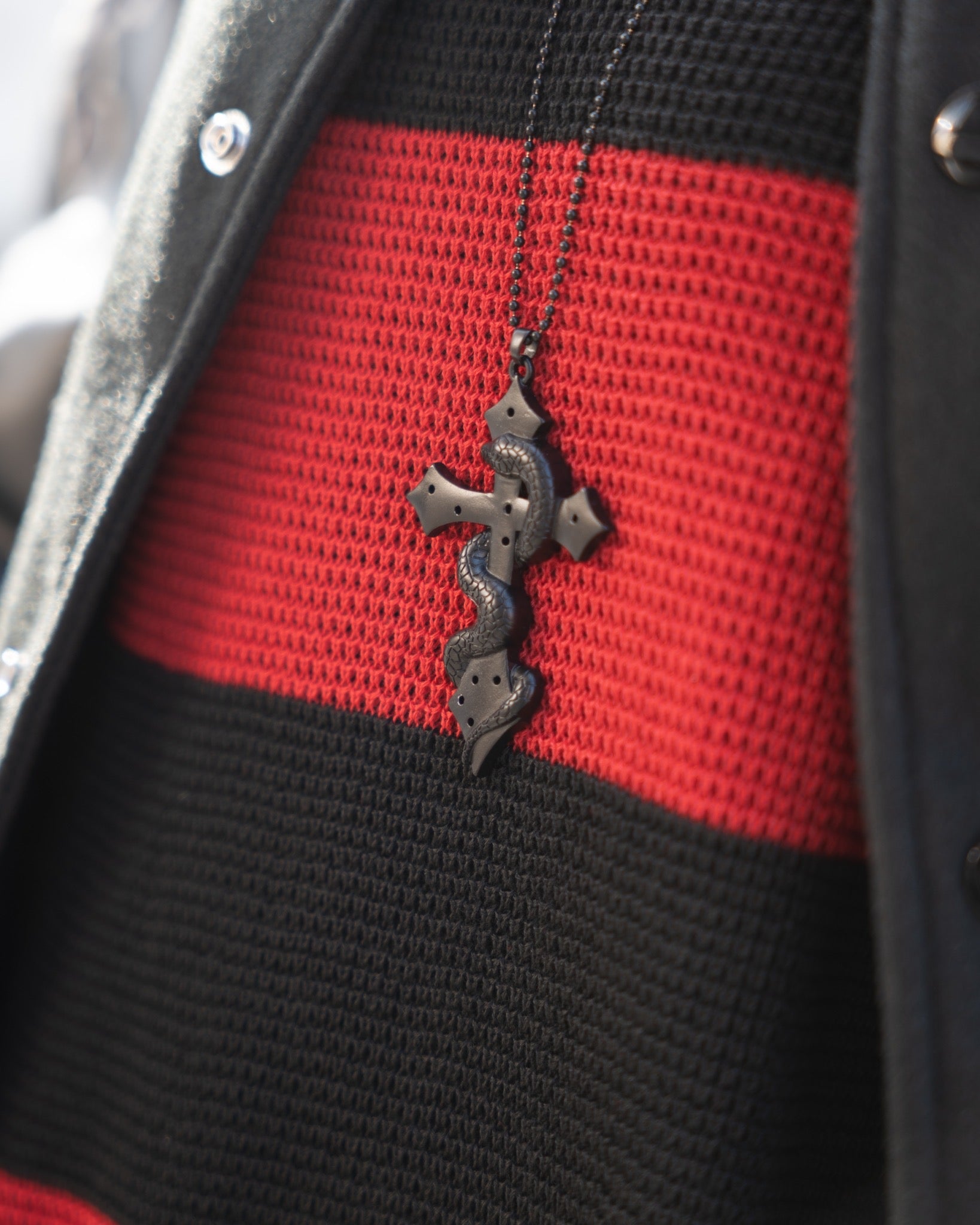 gibous snake cross pierce stock necklace black