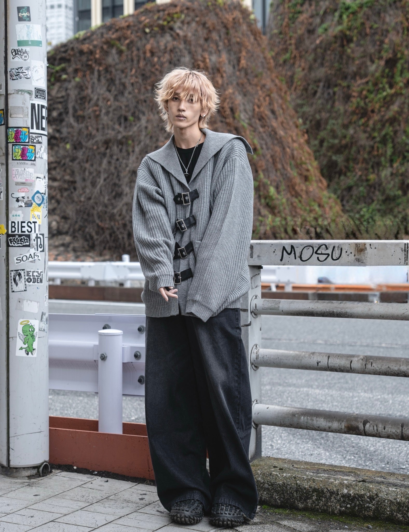 【再販】gibous knit belt sailor cardigan gray