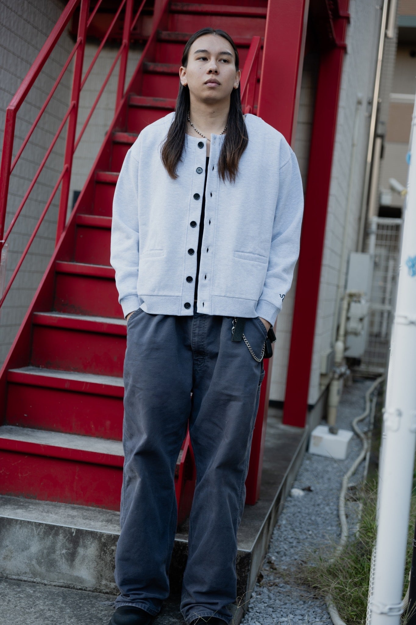 gibous×lhp sweat cardigan light gray