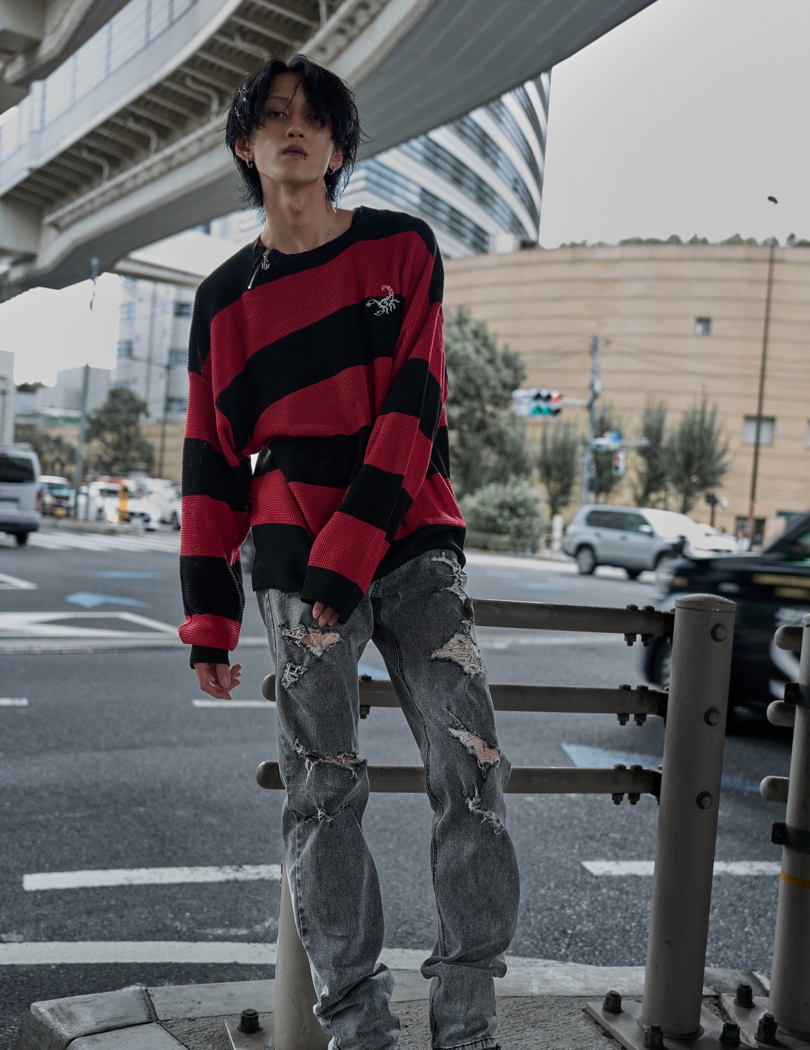 【再販】gibous scorpion mesh chuck border tops red×black
