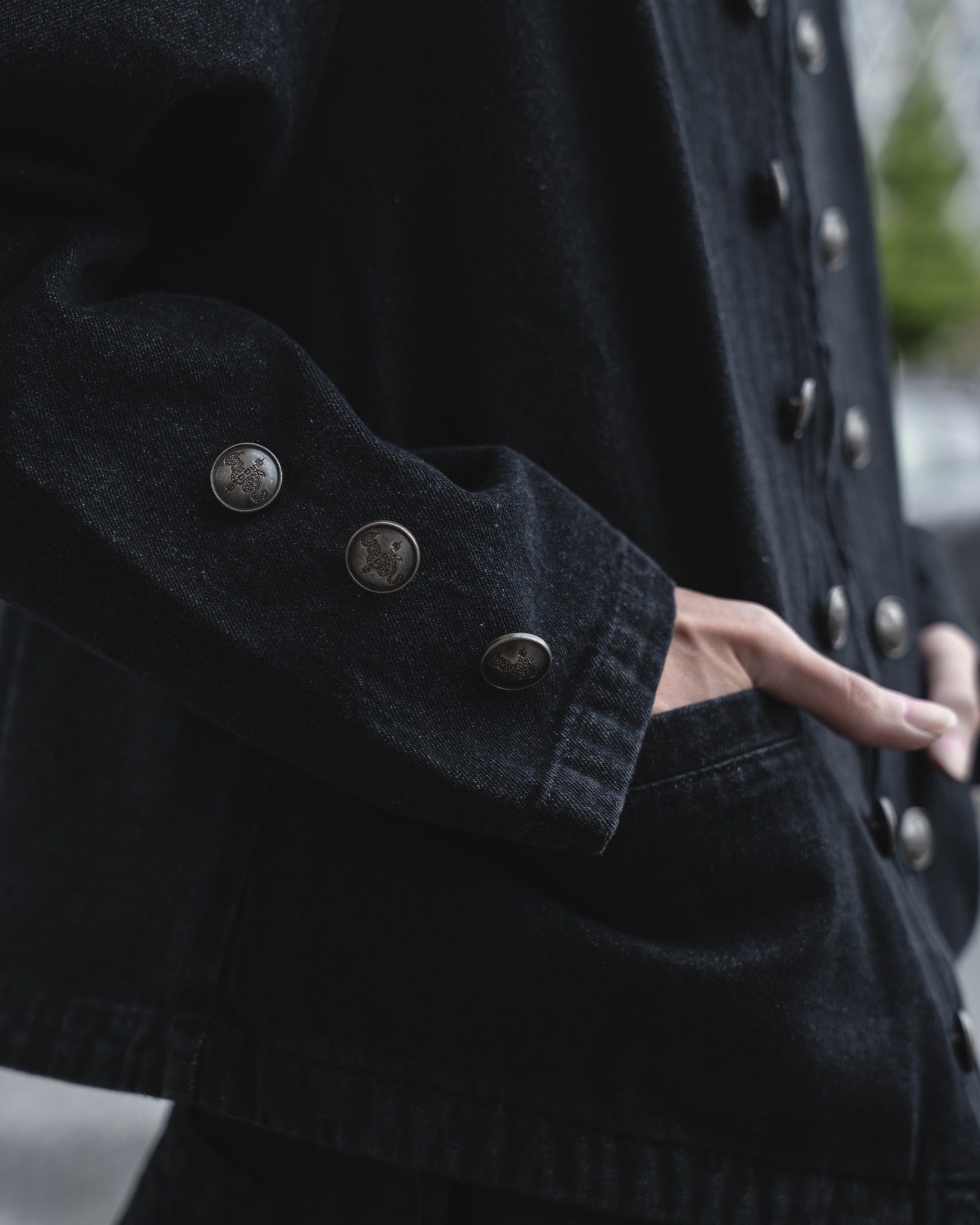 gibous Military Button Dark Denim Jacket