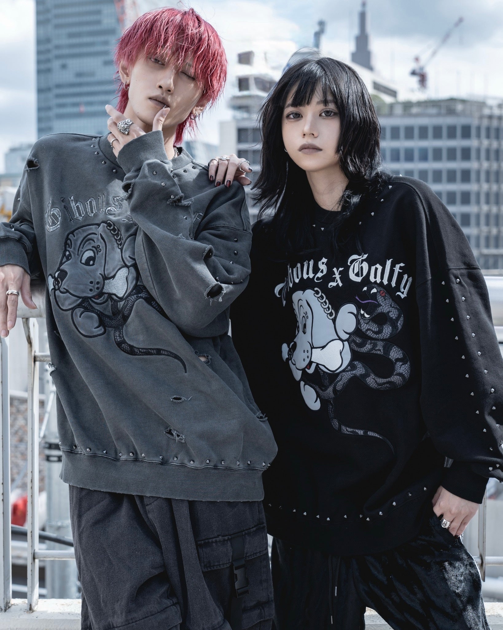 【受注生産】gibous×GALFY snake dog damage studs trainer ink black