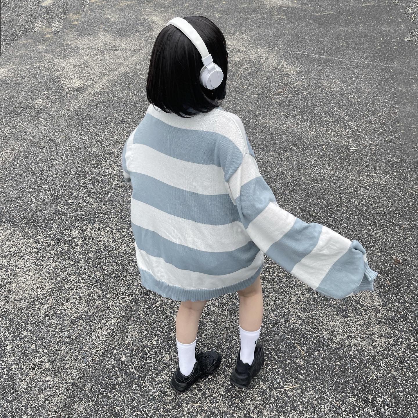 gibous border knitpolo milkblue×white
