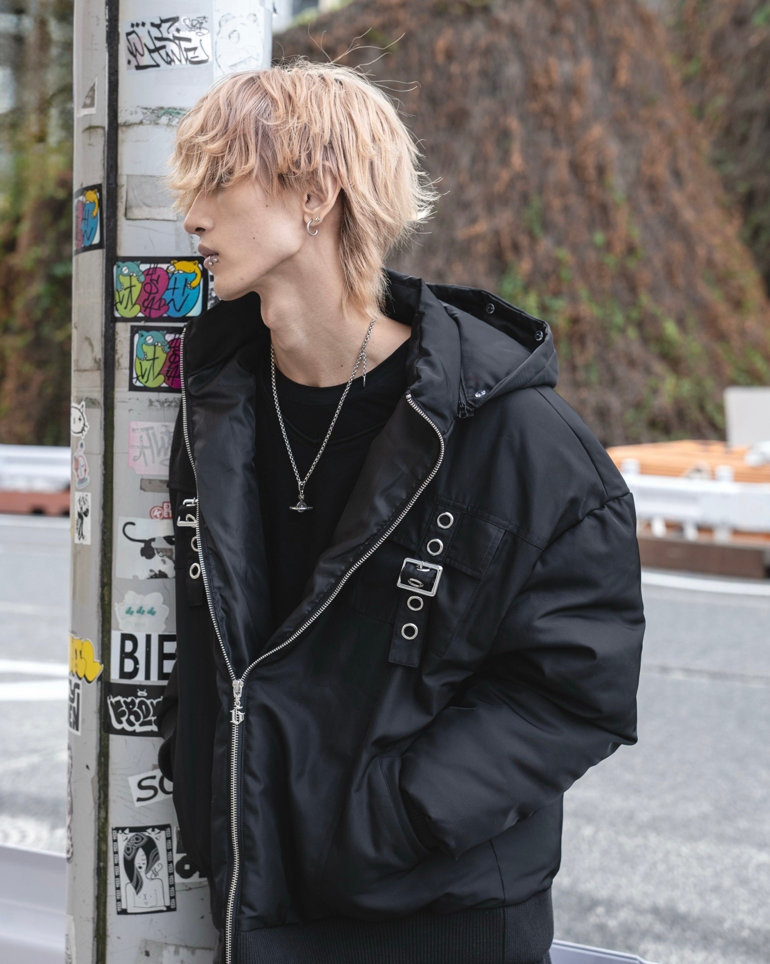 gibous warm padded 3way fur blouson