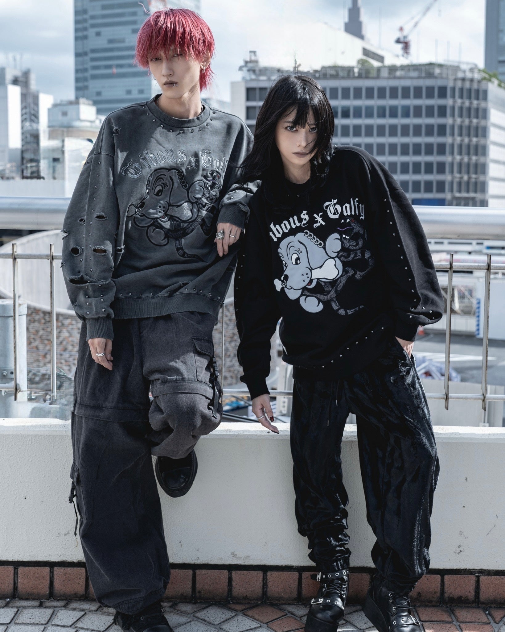 【受注生産】gibous×GALFY snake dog damage studs trainer ink black