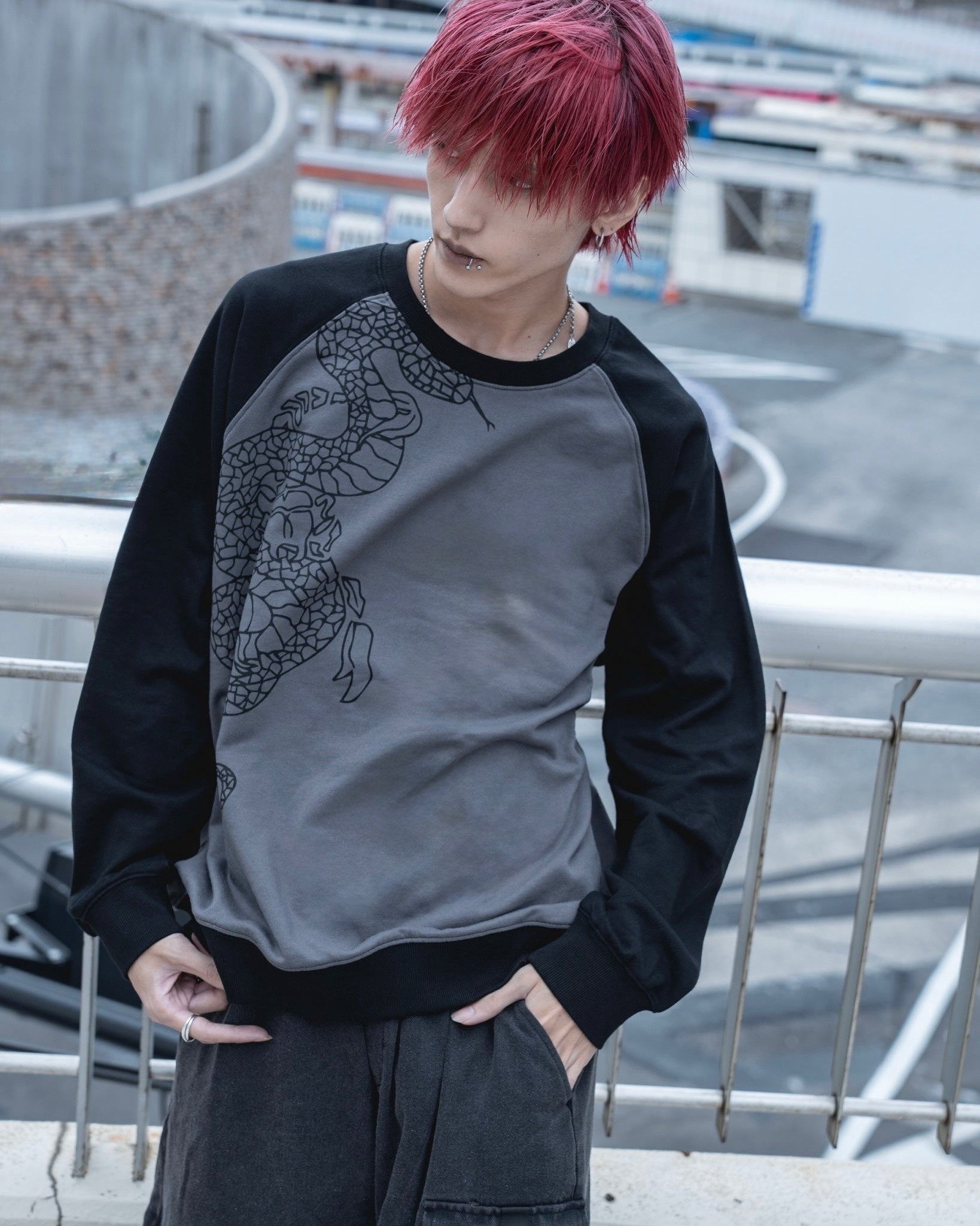 gibous snake scorpion raglan sweatshirt