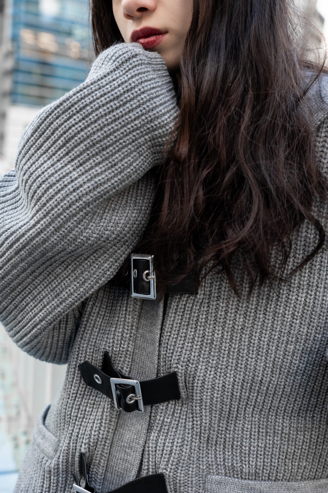 【再販】gibous knit belt sailor cardigan gray