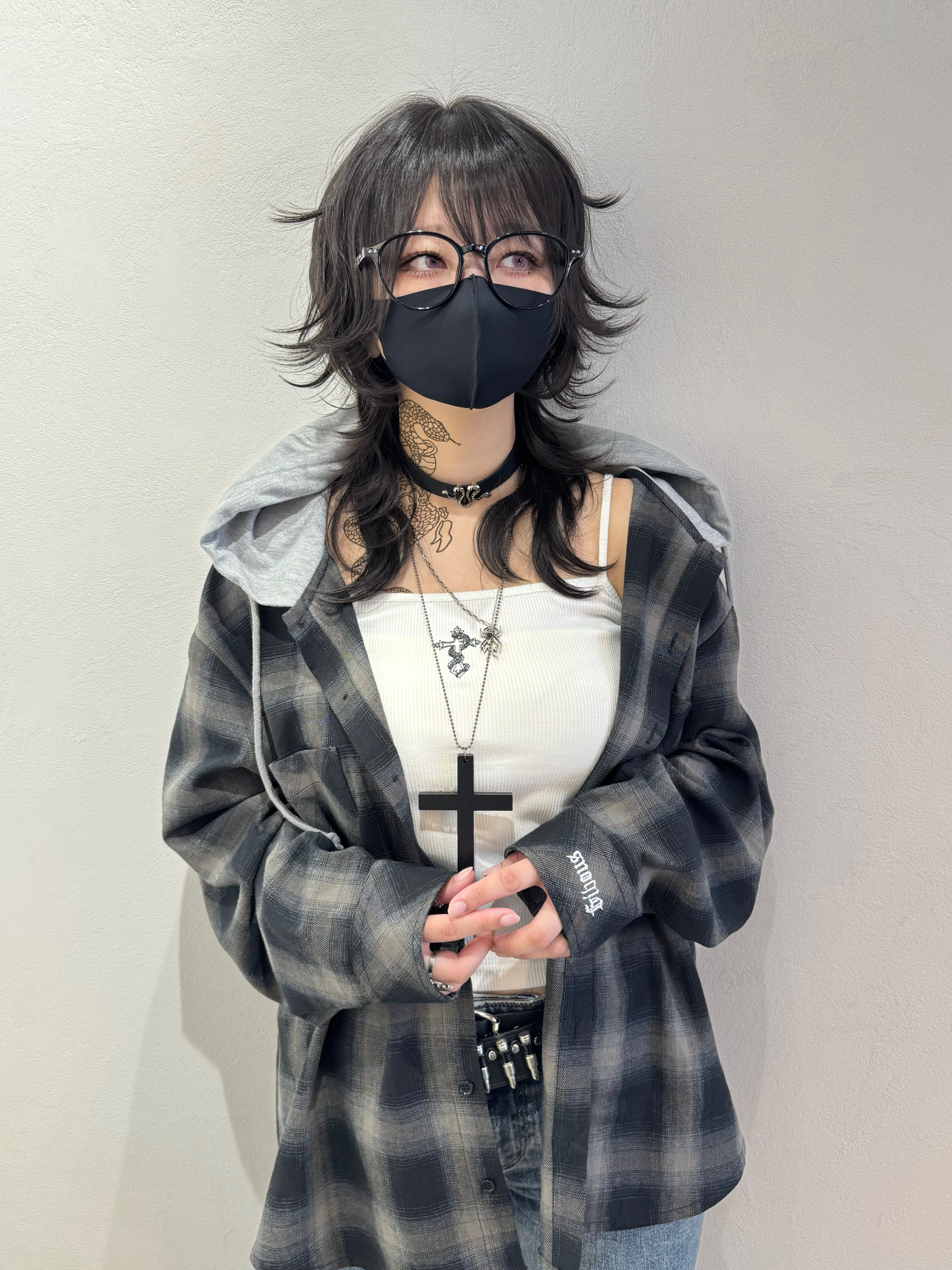 【再販】gibous snake scorpion check shirt hoodie