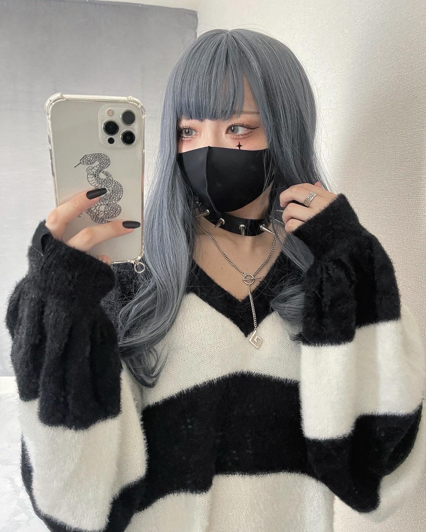 gibous shaggy border knit black×white