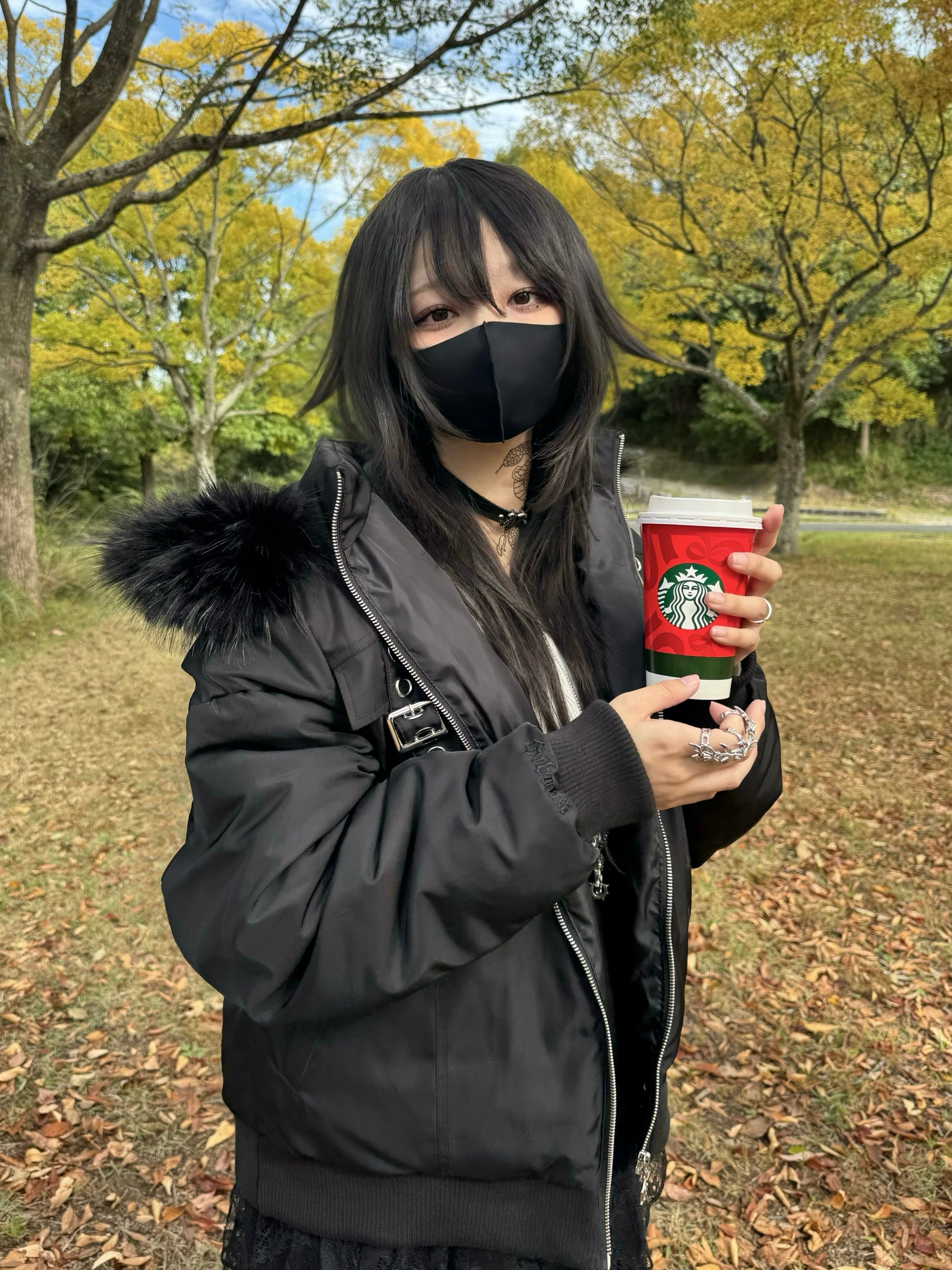 gibous warm padded 3way fur blouson