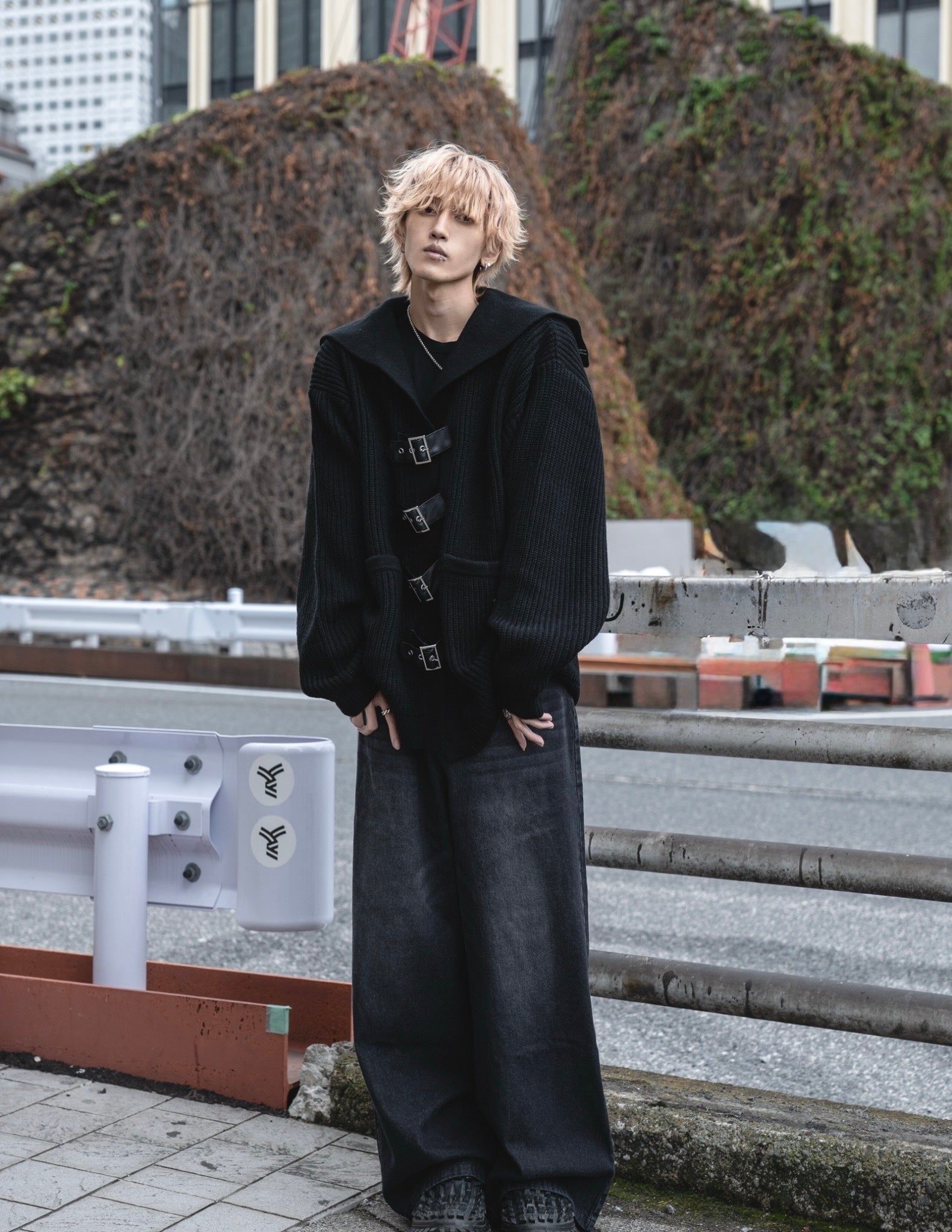 【再販】gibous knit belt sailor cardigan black