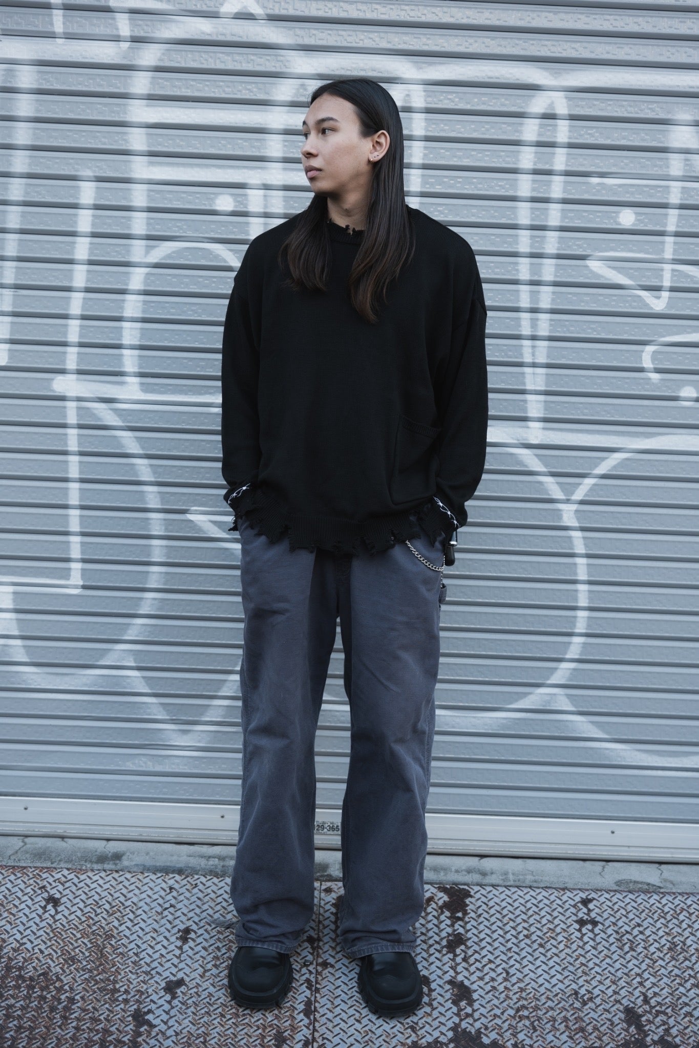 gibous×lhp pocket damage knit black