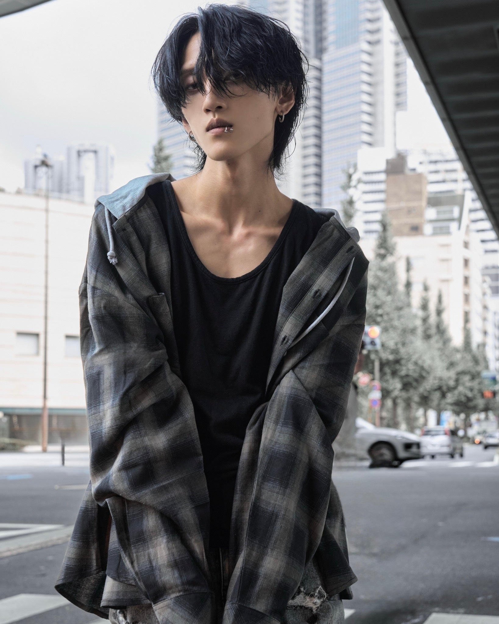 【再販】gibous snake scorpion check shirt hoodie