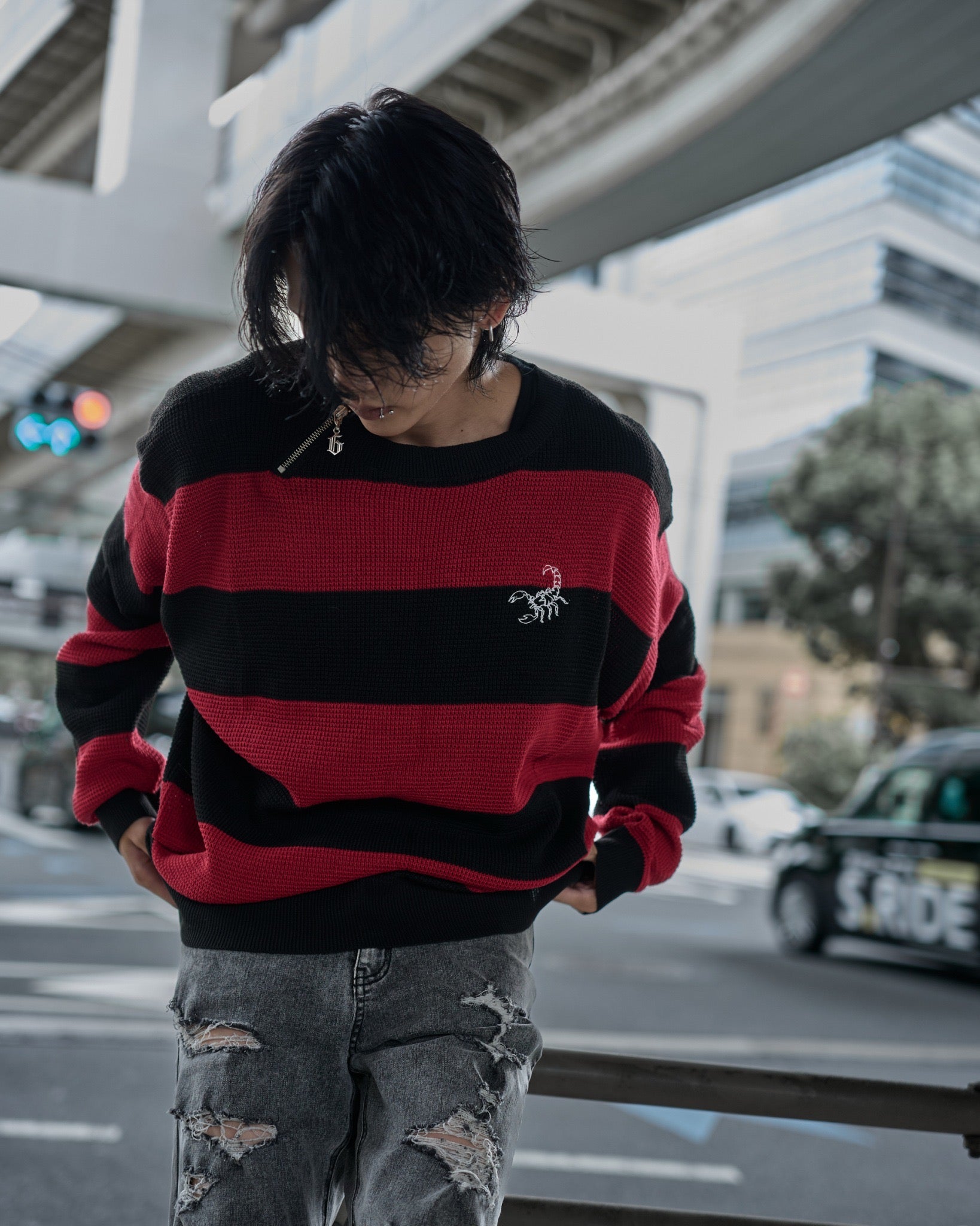 【再販】gibous scorpion mesh chuck border tops red×black