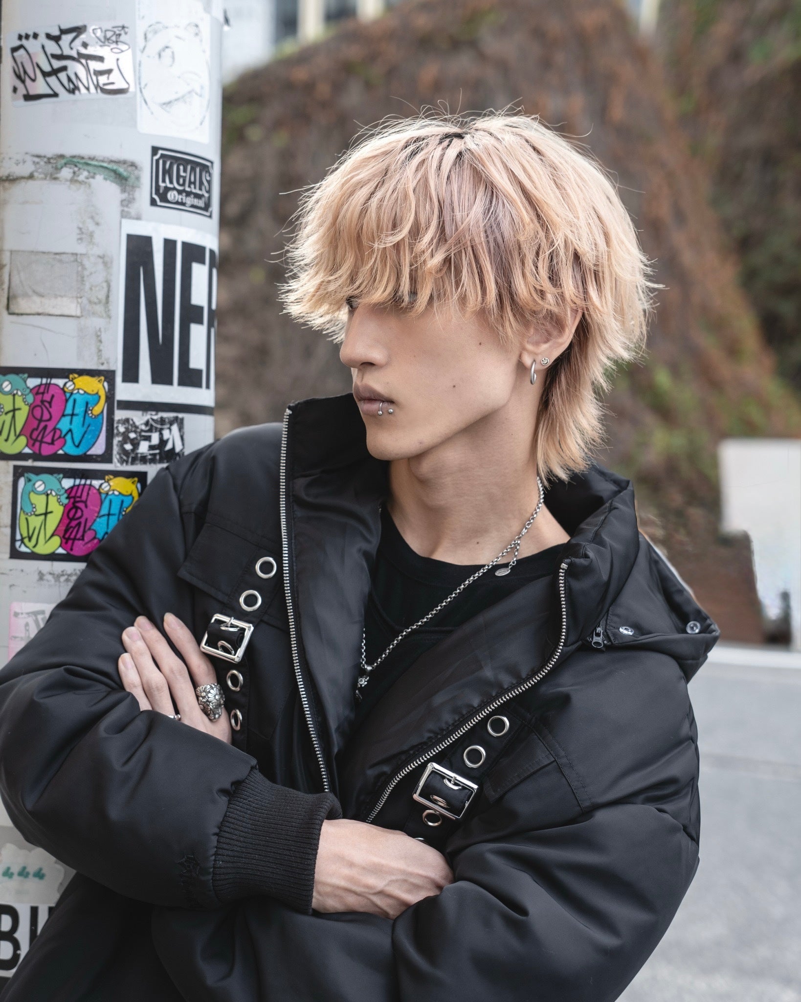 gibous warm padded 3way fur blouson