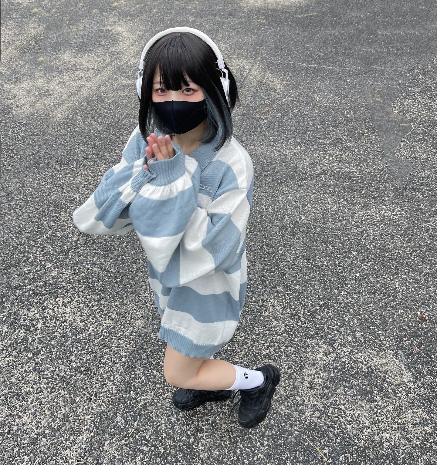 gibous border knitpolo milkblue×white
