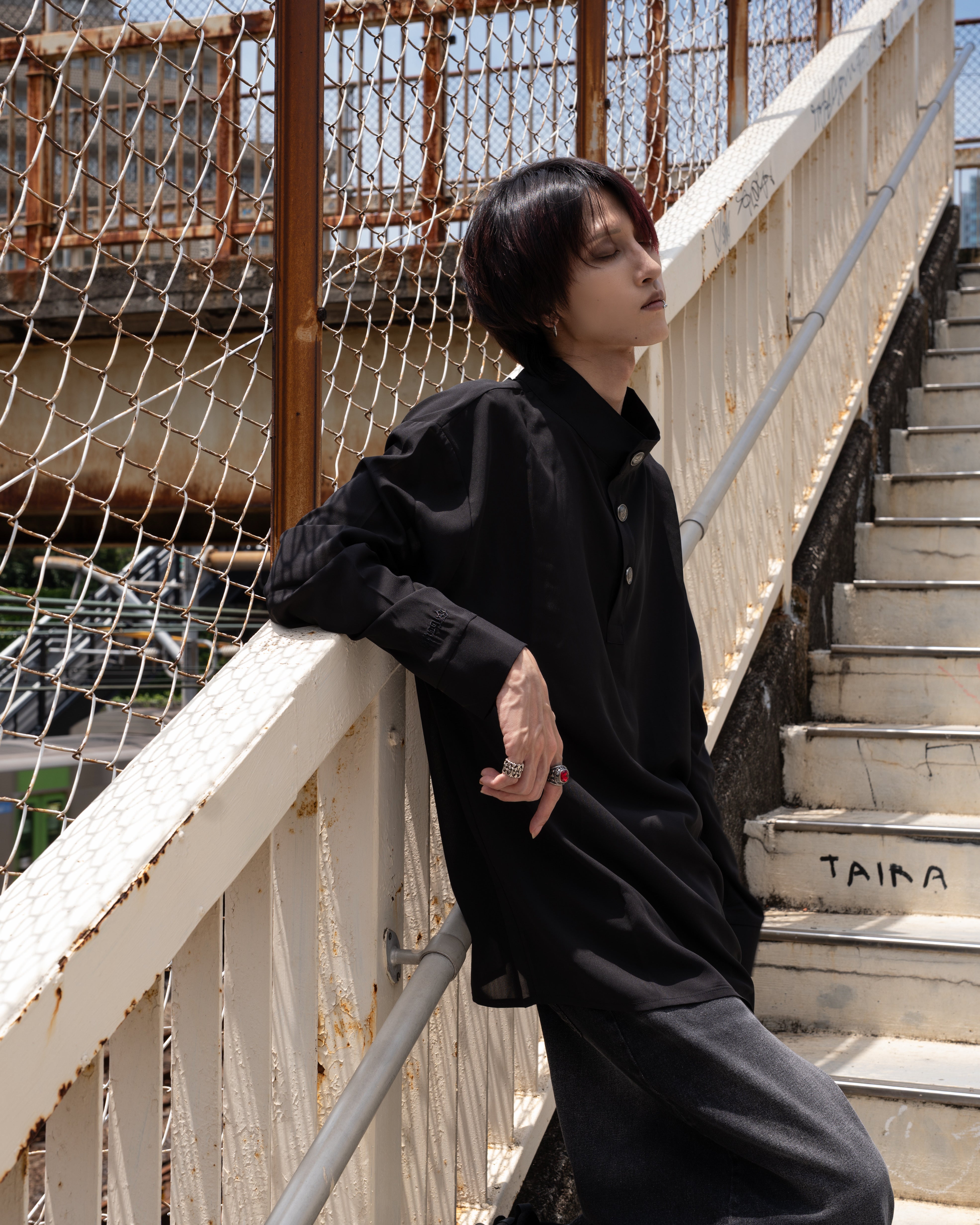 gibous button mock neck sheer tops