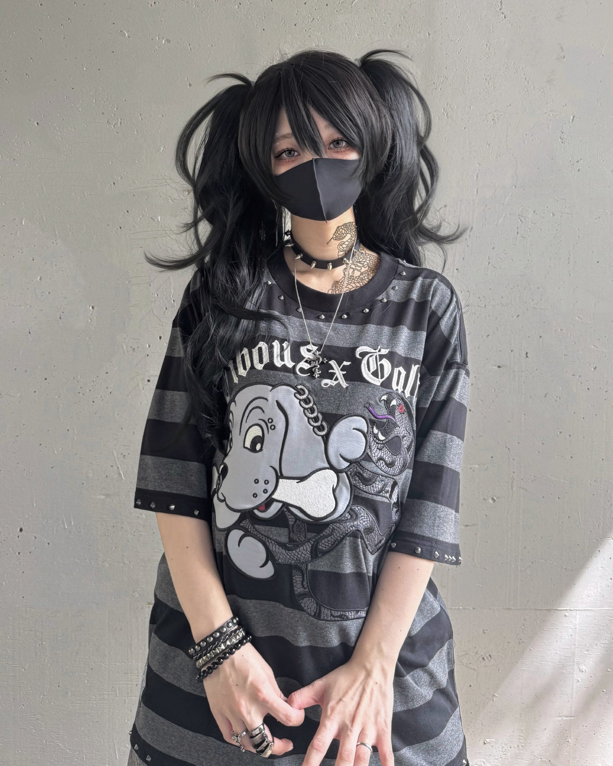 【受注生産】gibous×GALFY snake dog studs T shirt border