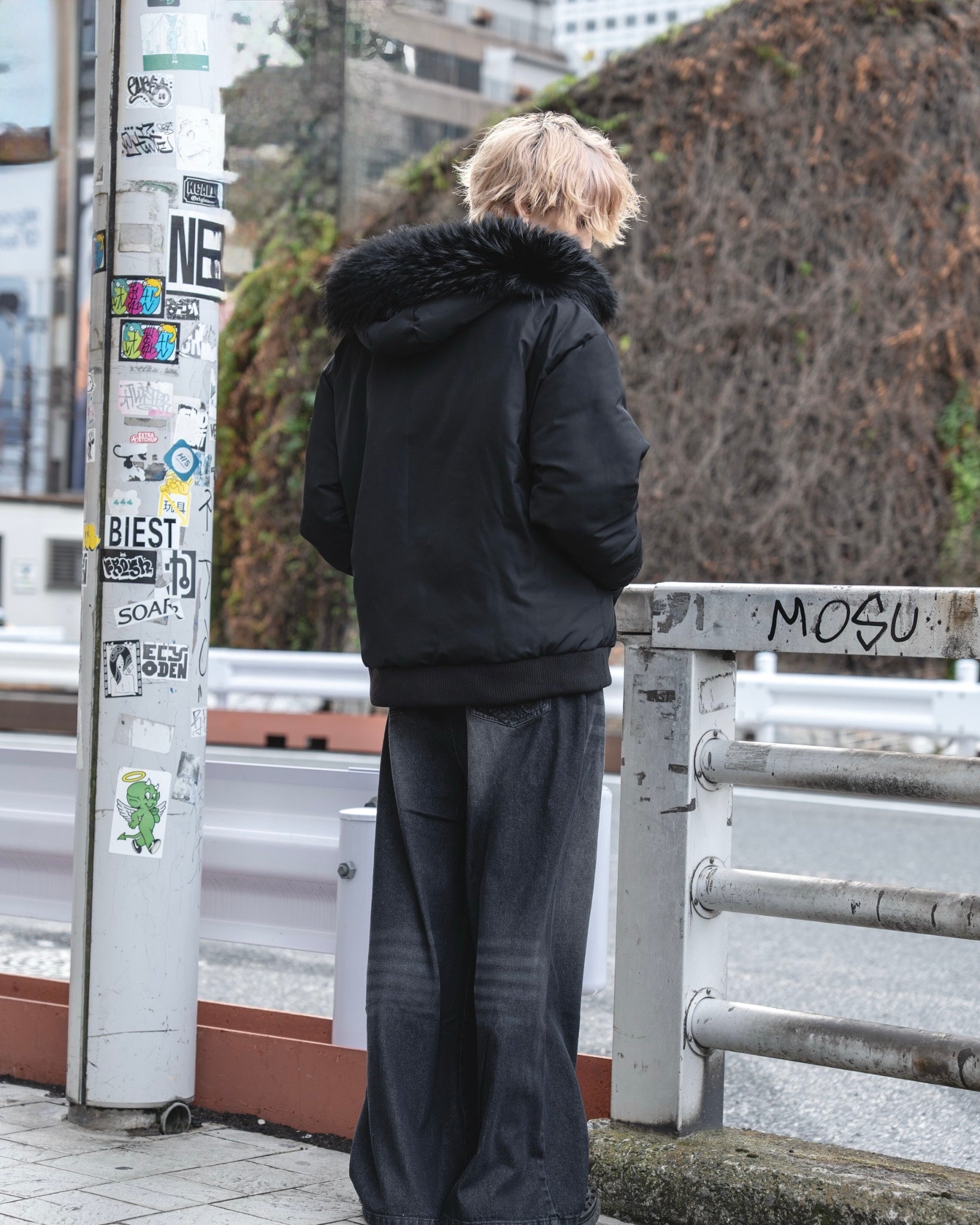 gibous warm padded 3way fur blouson