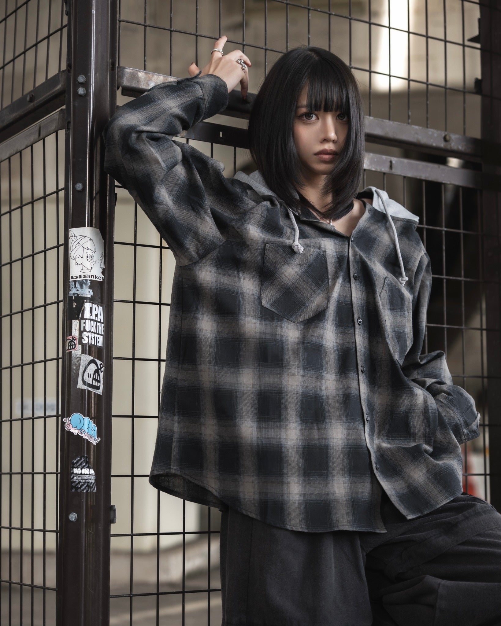 【再販】gibous snake scorpion check shirt hoodie