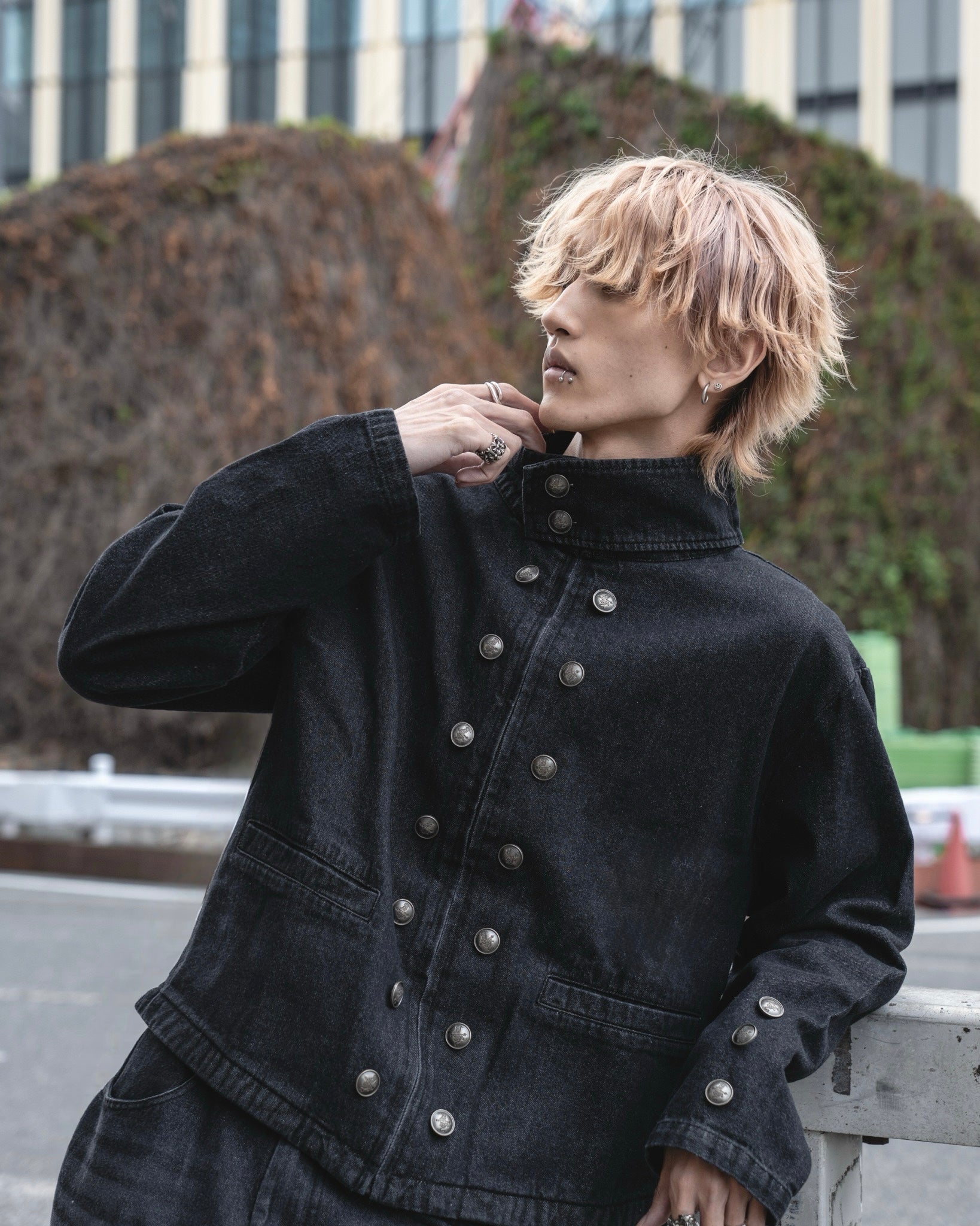 gibous Military Button Dark Denim Jacket