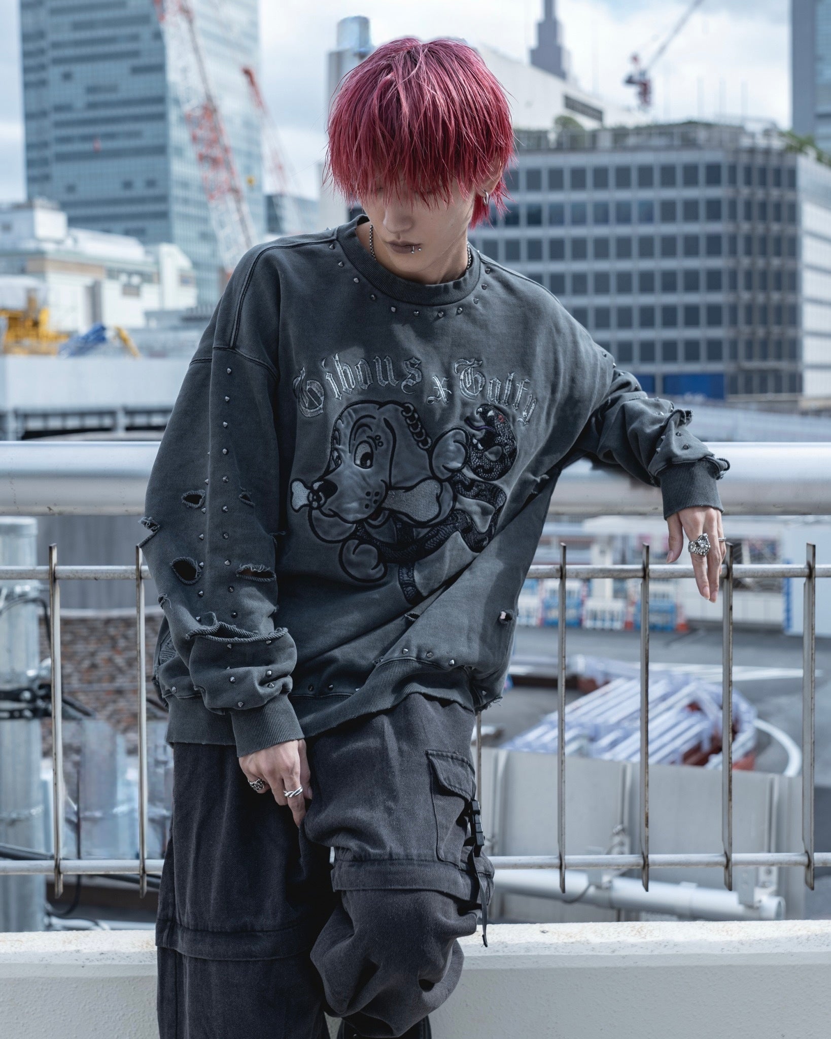 【受注生産】gibous×GALFY snake dog damage studs trainer ink black