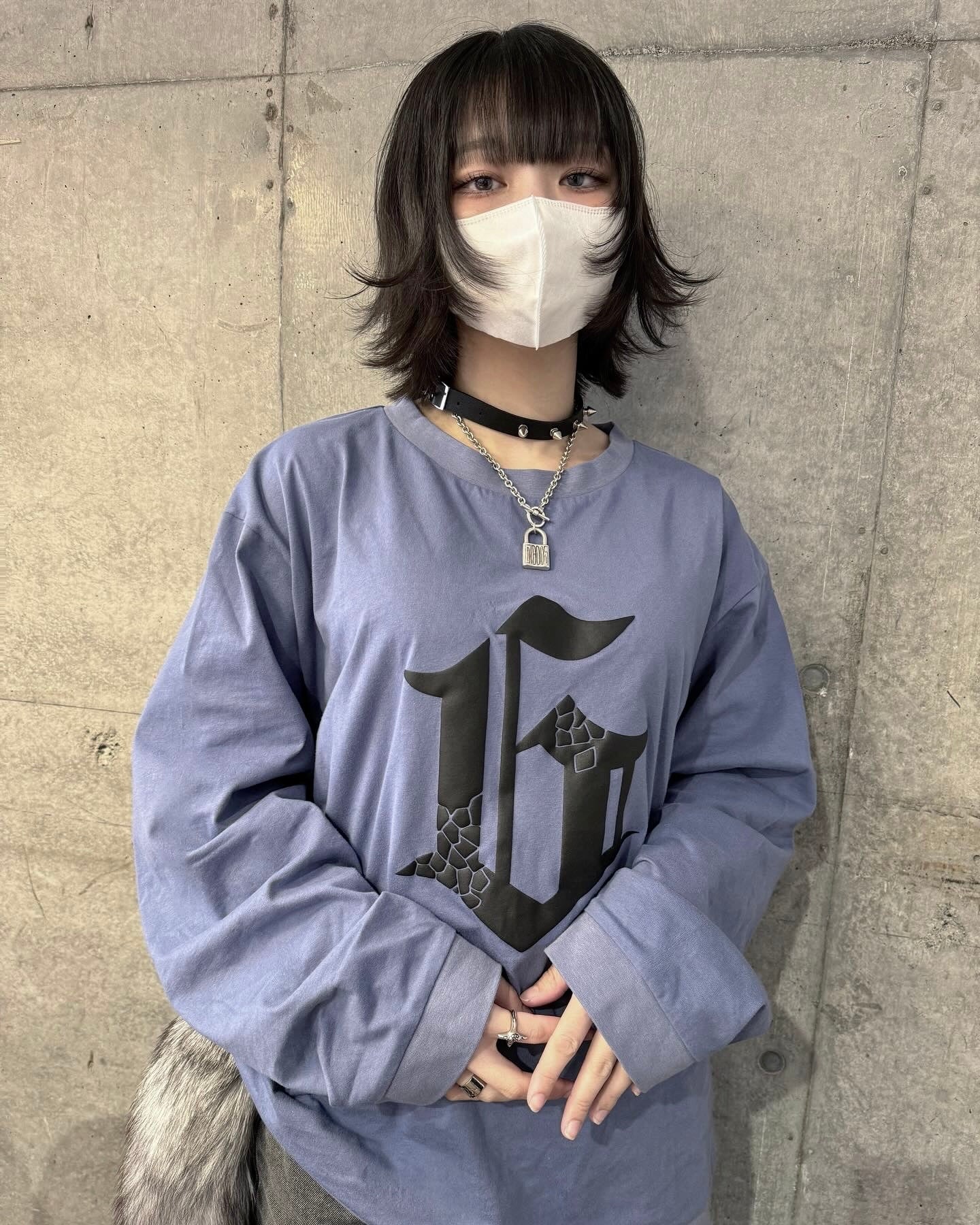 gibous G puff print long t shirt blue