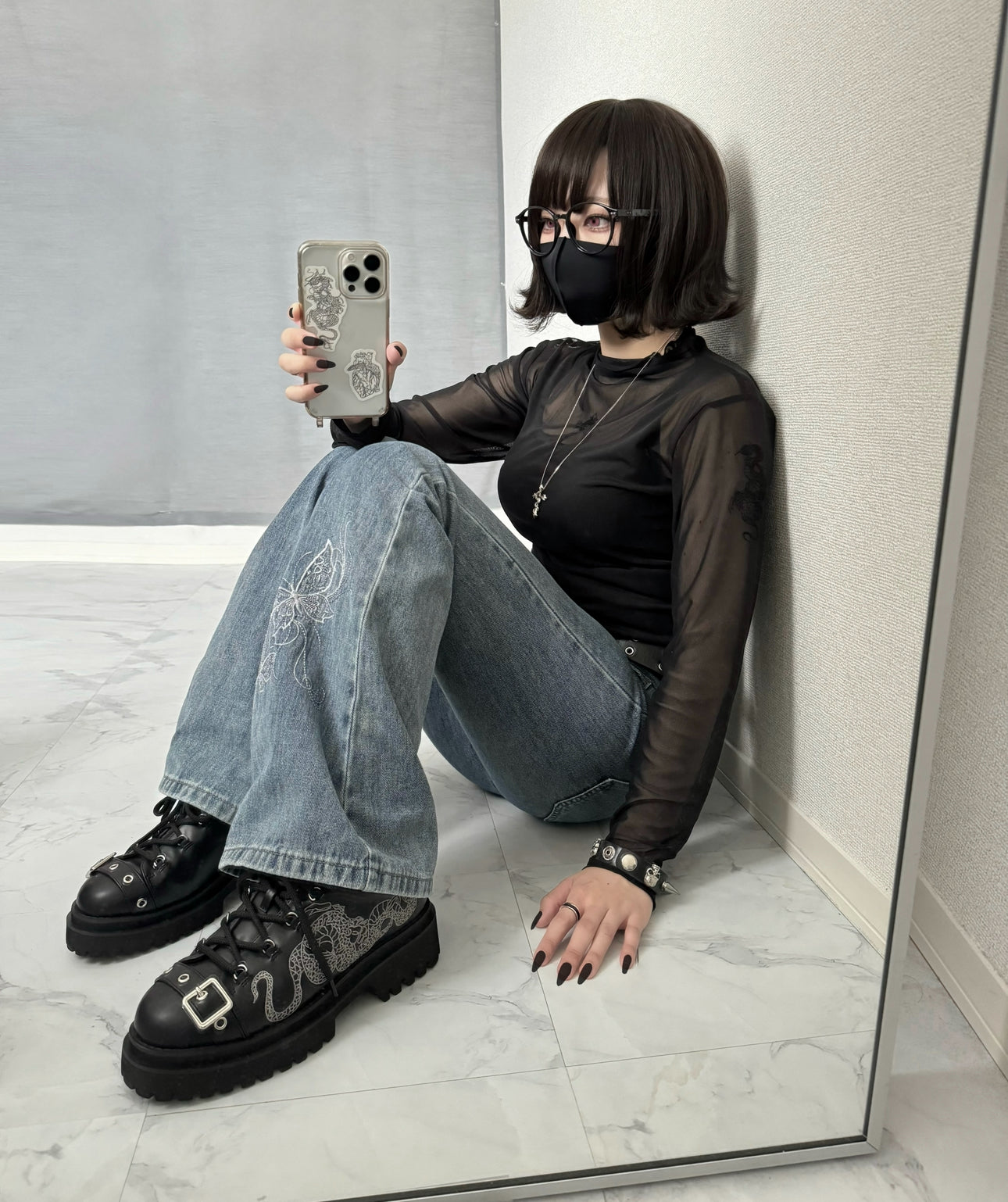 【再販】gibous tattoo sheer tops