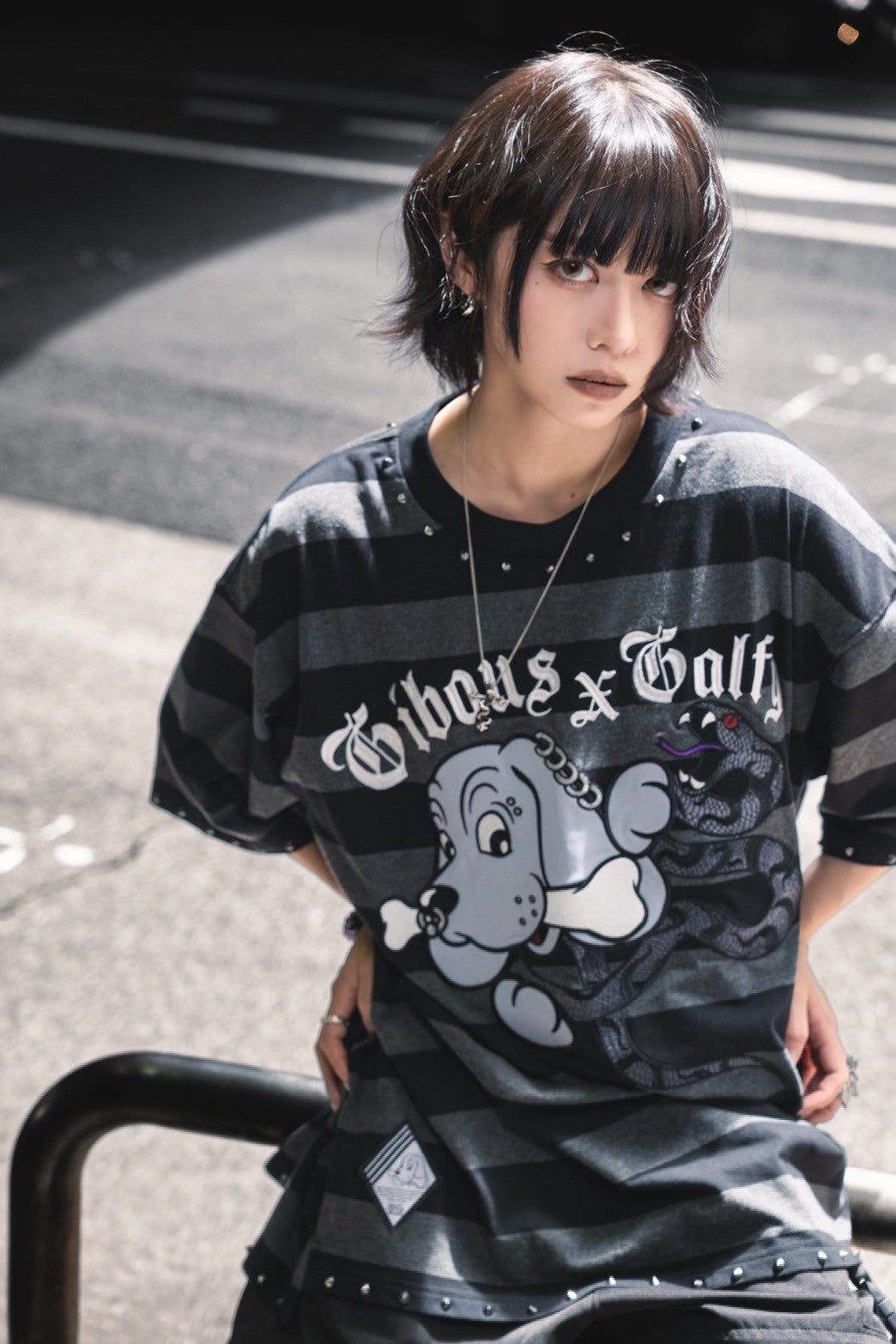 【受注生産】gibous×GALFY snake dog studs T shirt border