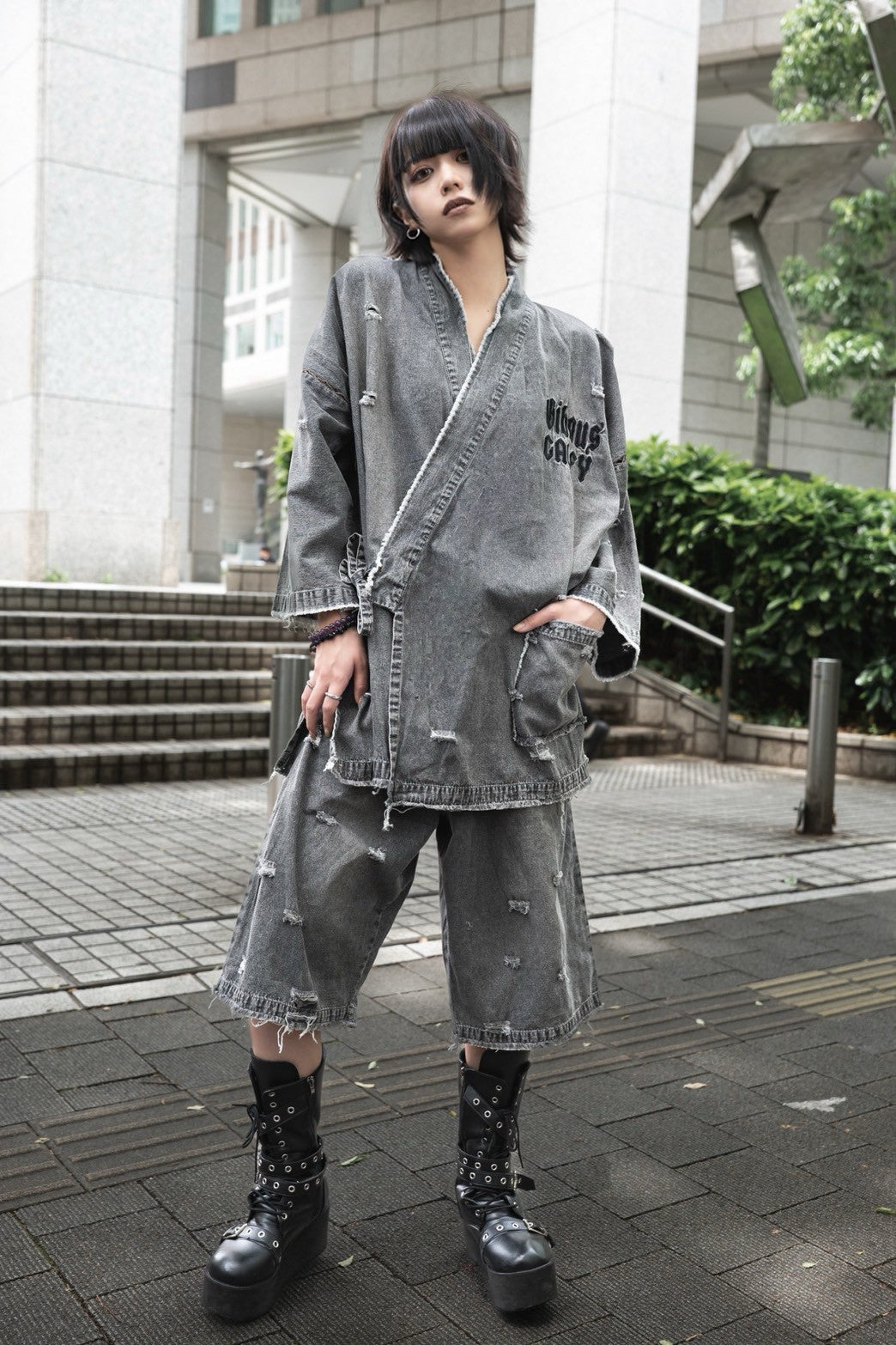 【受注生産】gibous×GALFY snake dog denim jinbei grey